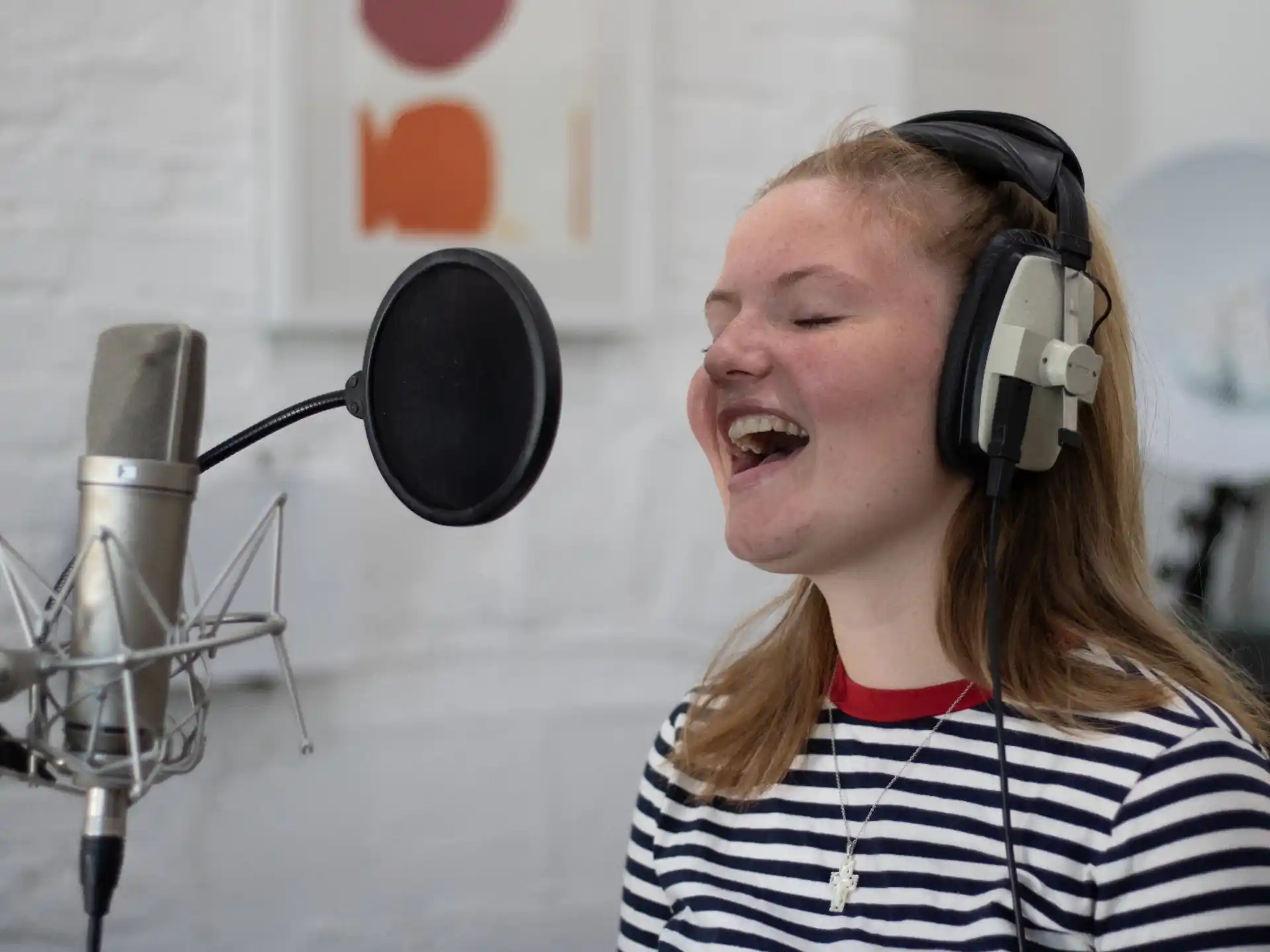 a woman wearing headphones
