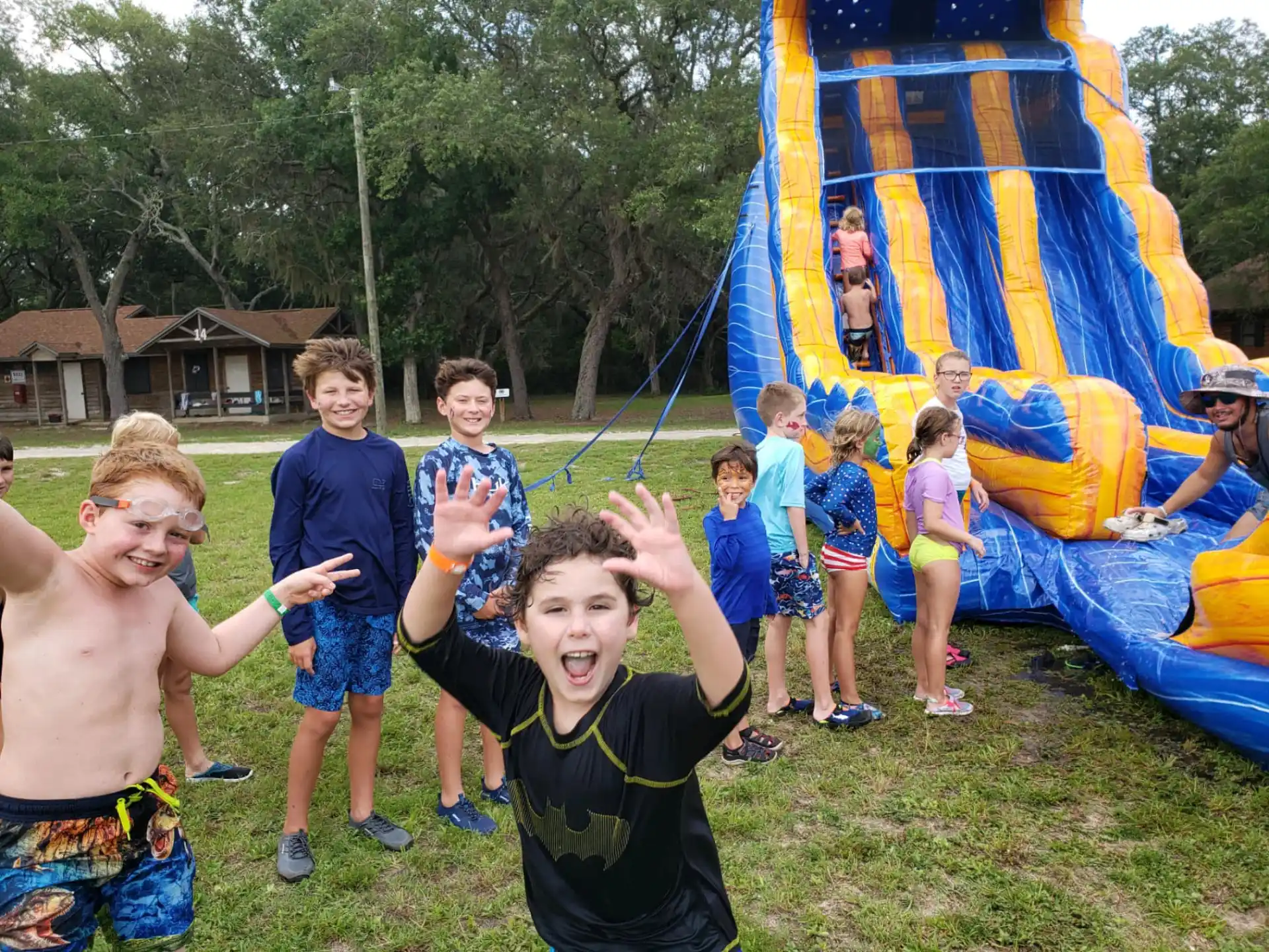a group of people in a playground