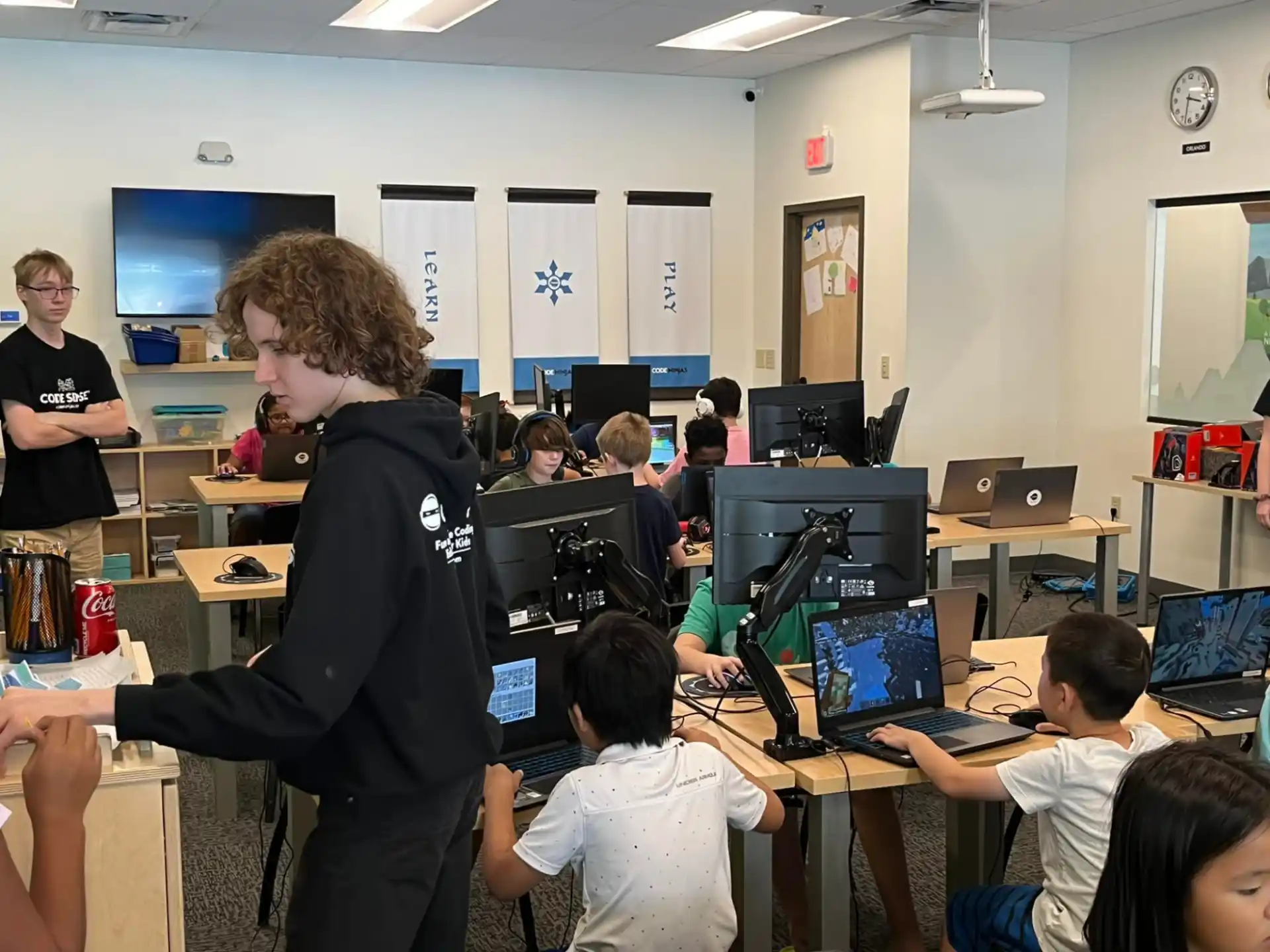 a group of people in a classroom