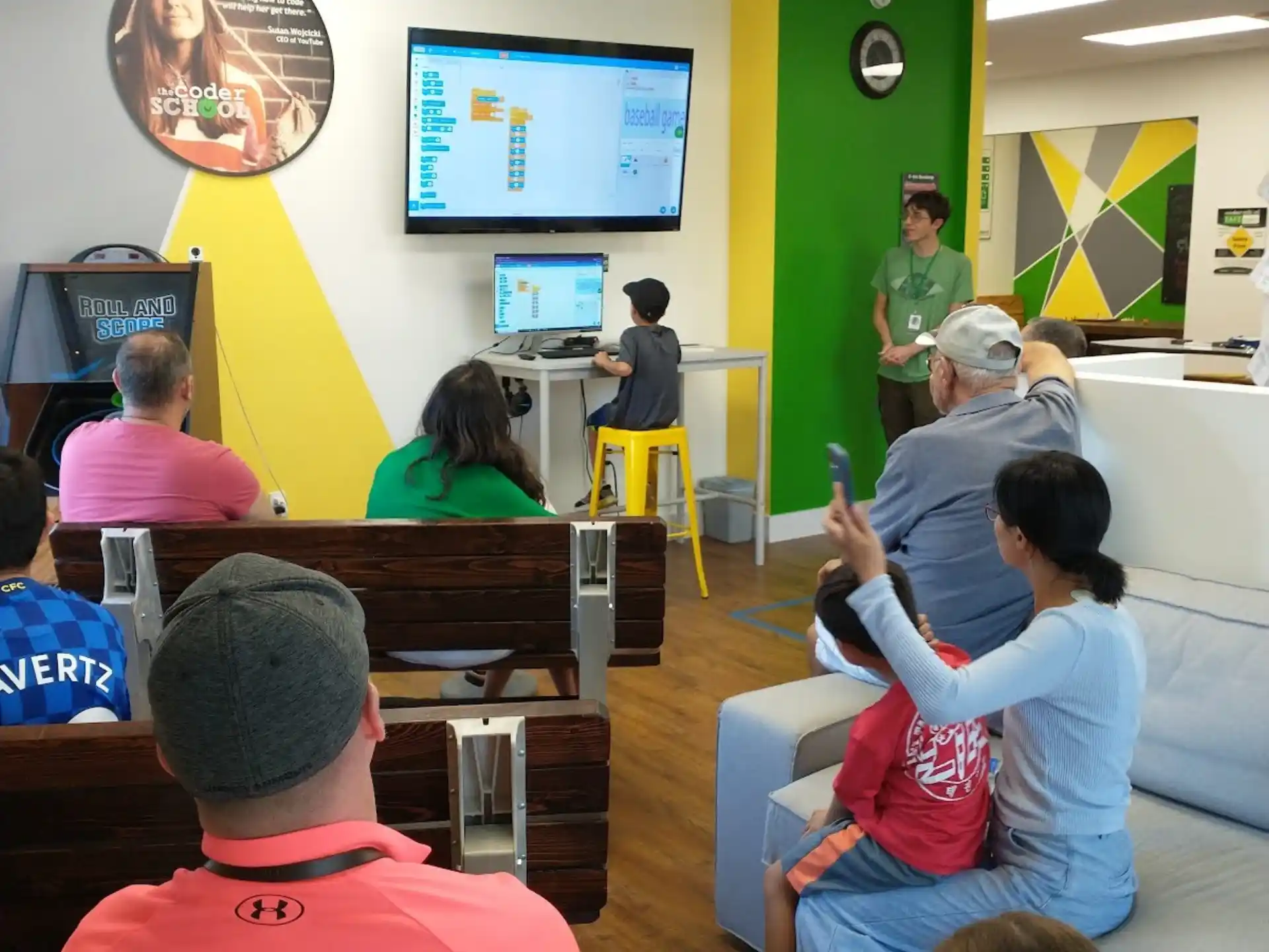 a group of people in a classroom
