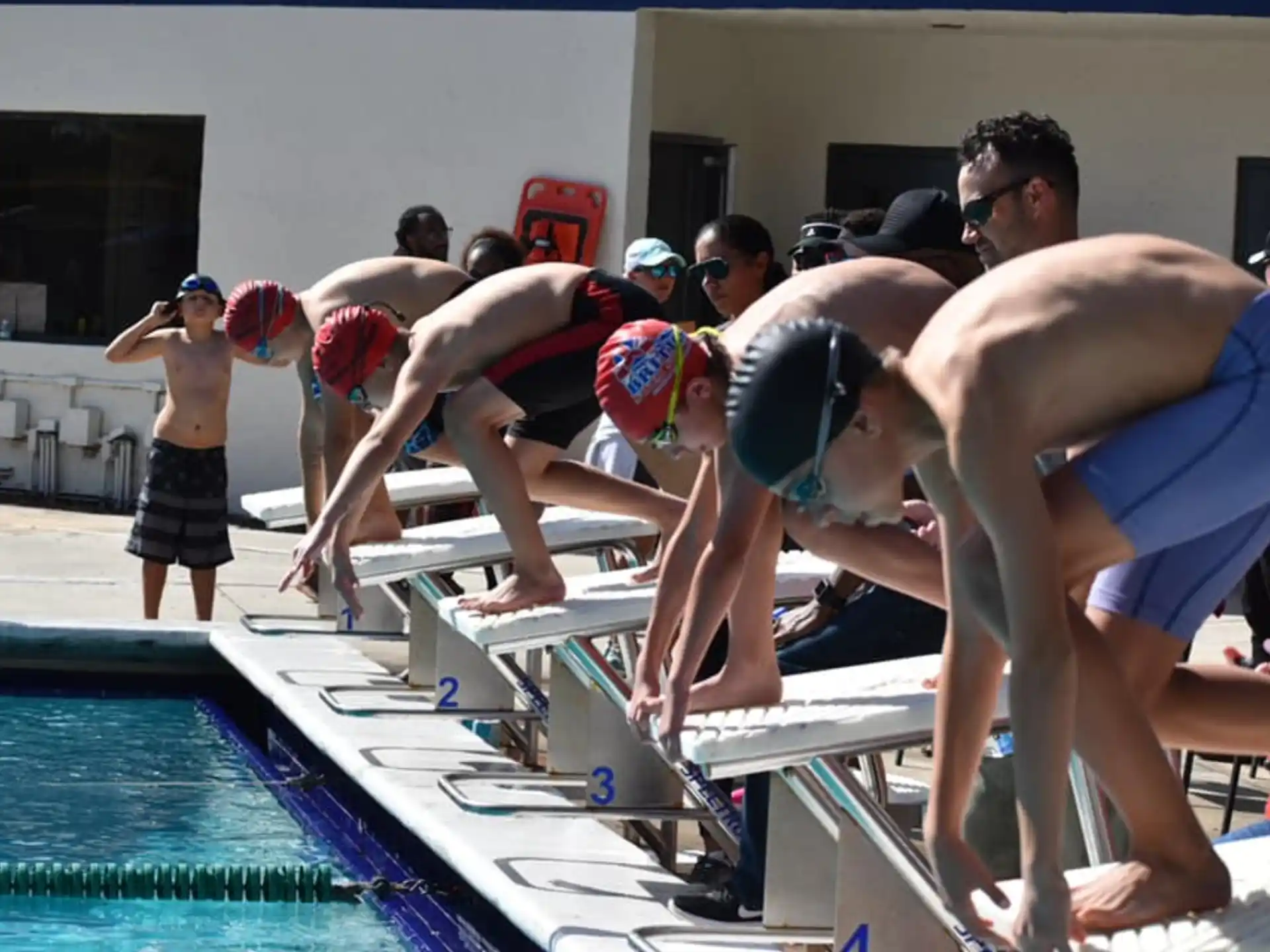 a group of people in a pool