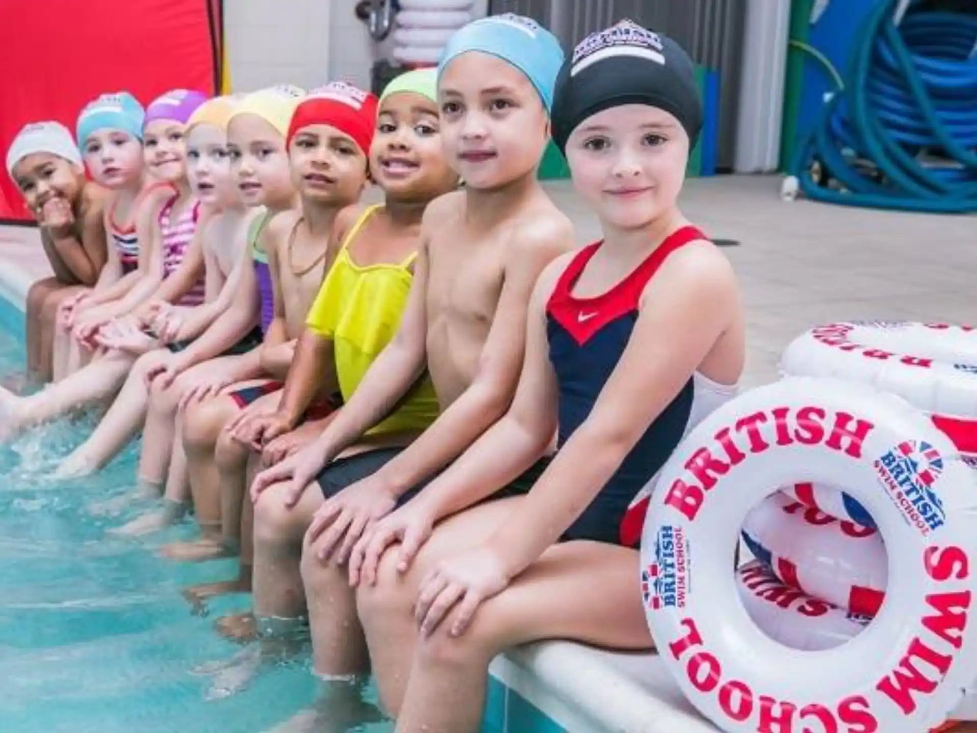 a group of people in a pool