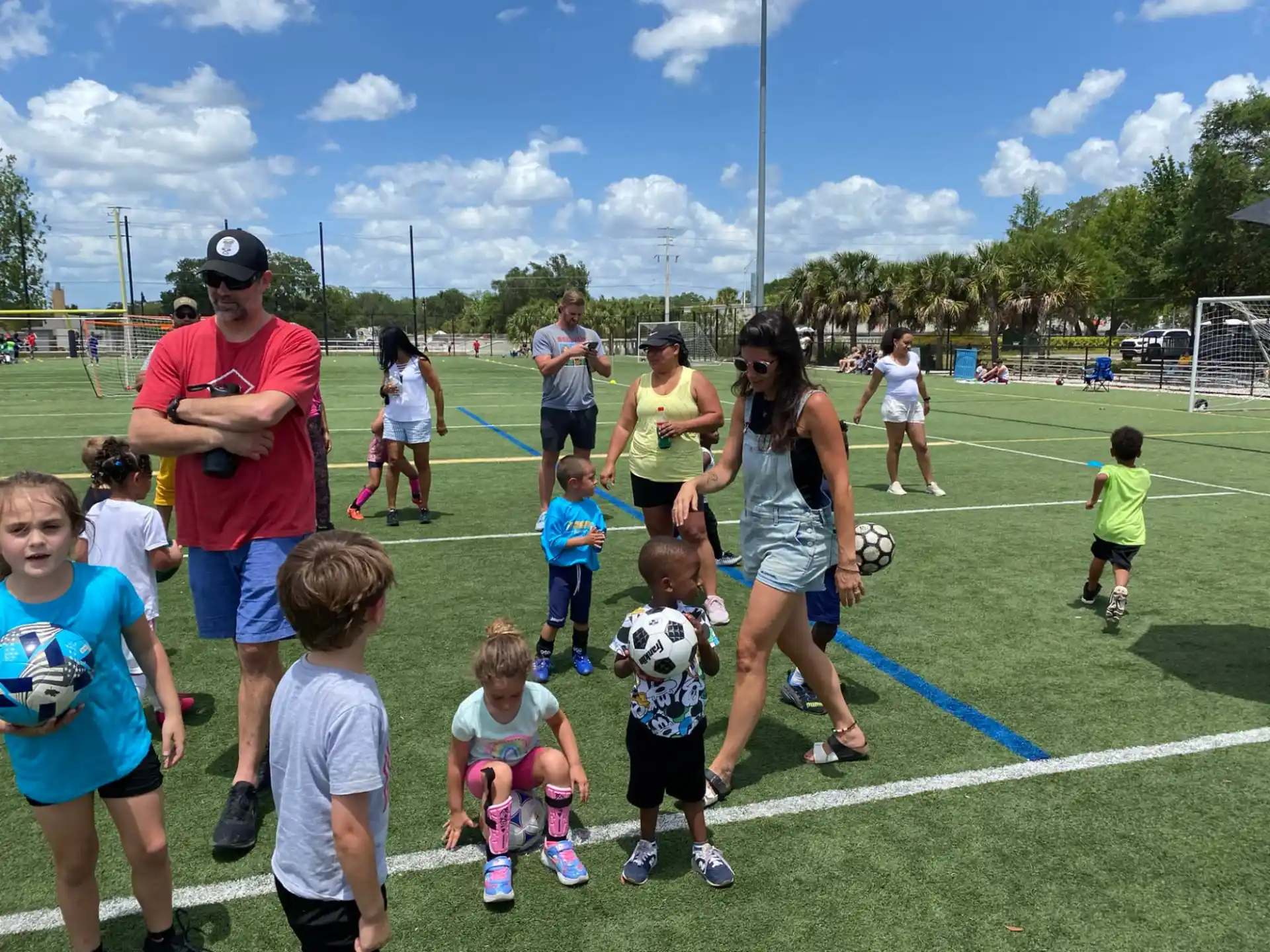 a group of people playing football