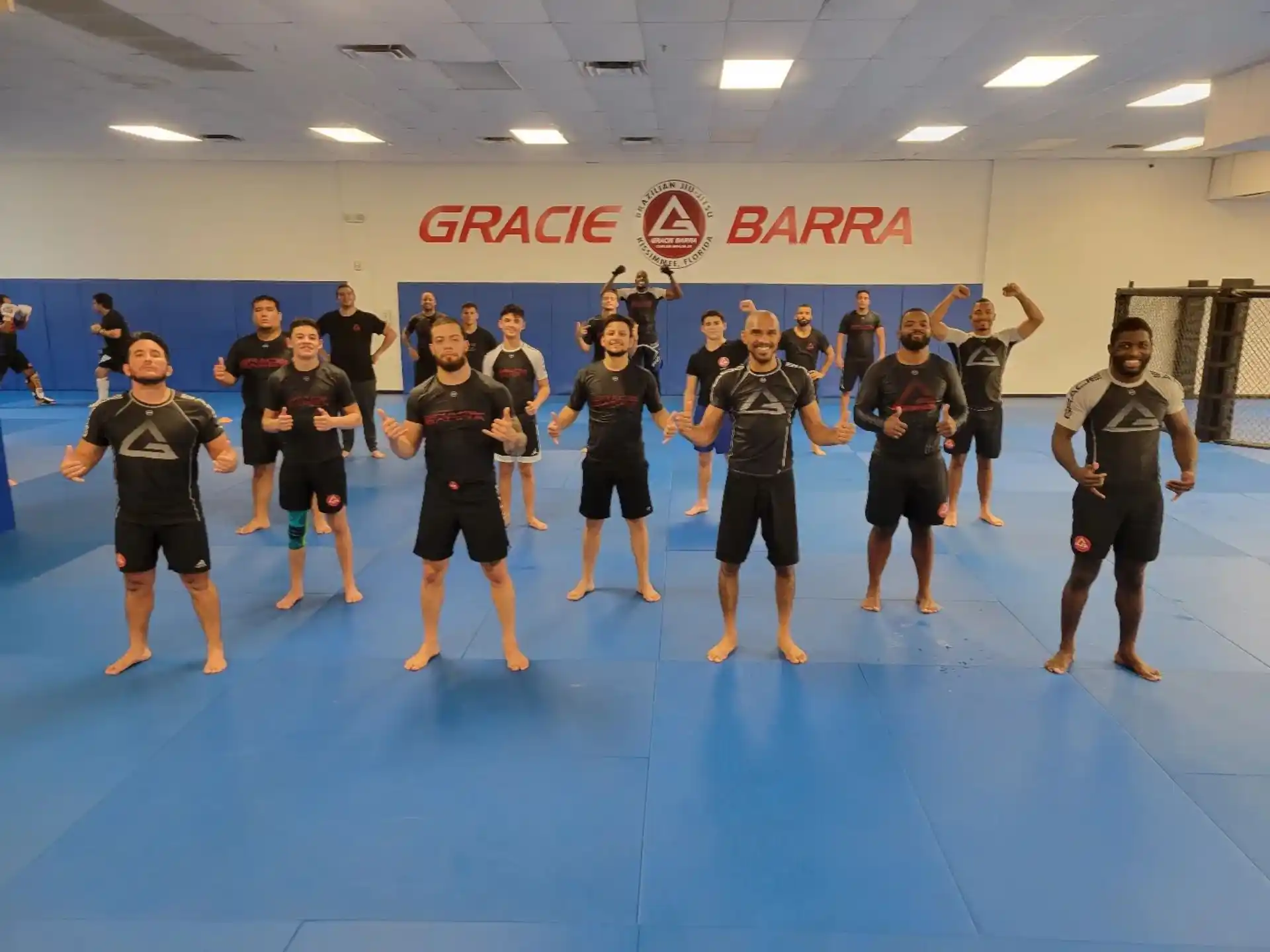 a group of people in a gym