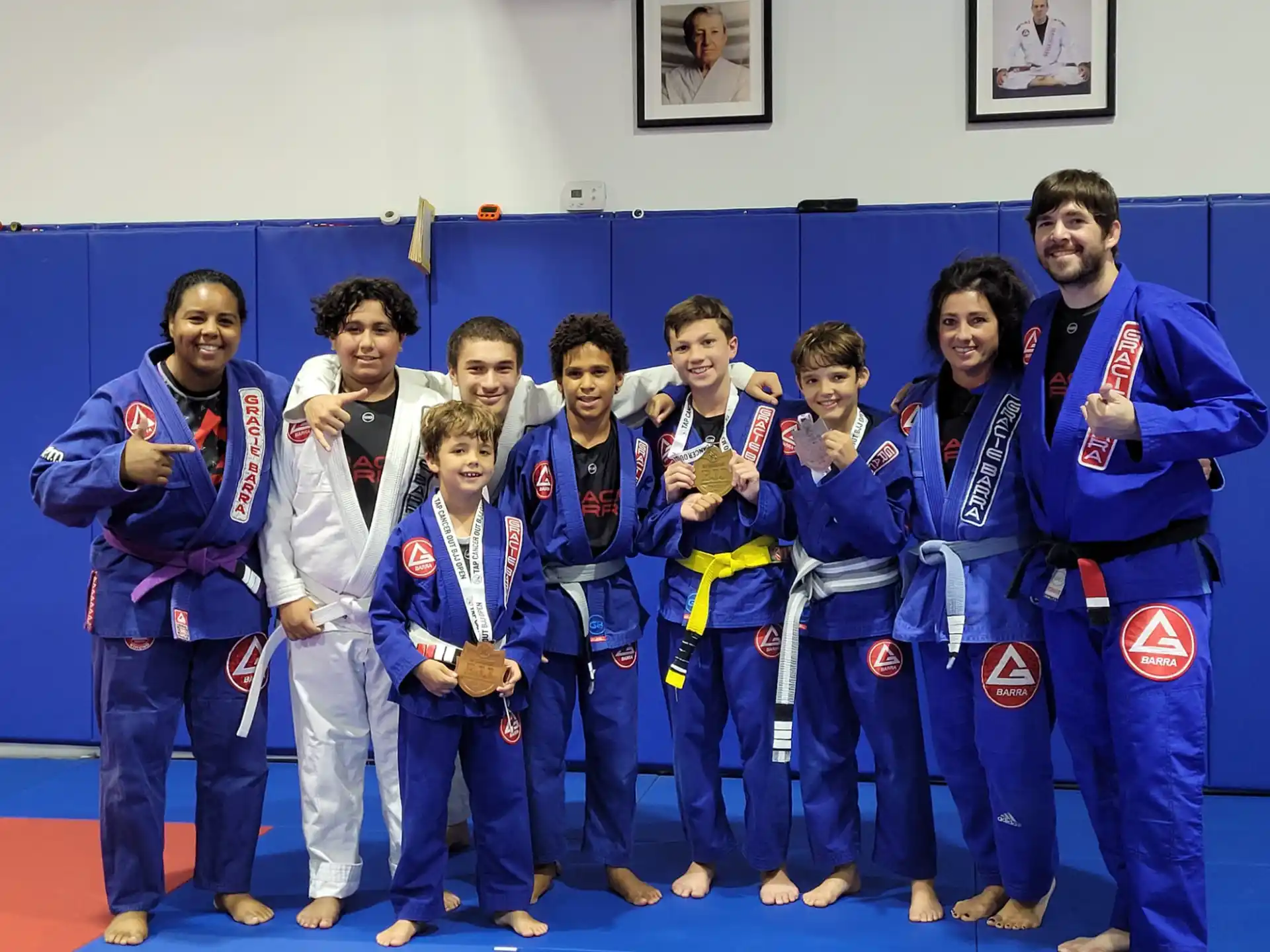 a group of people wearing blue uniforms