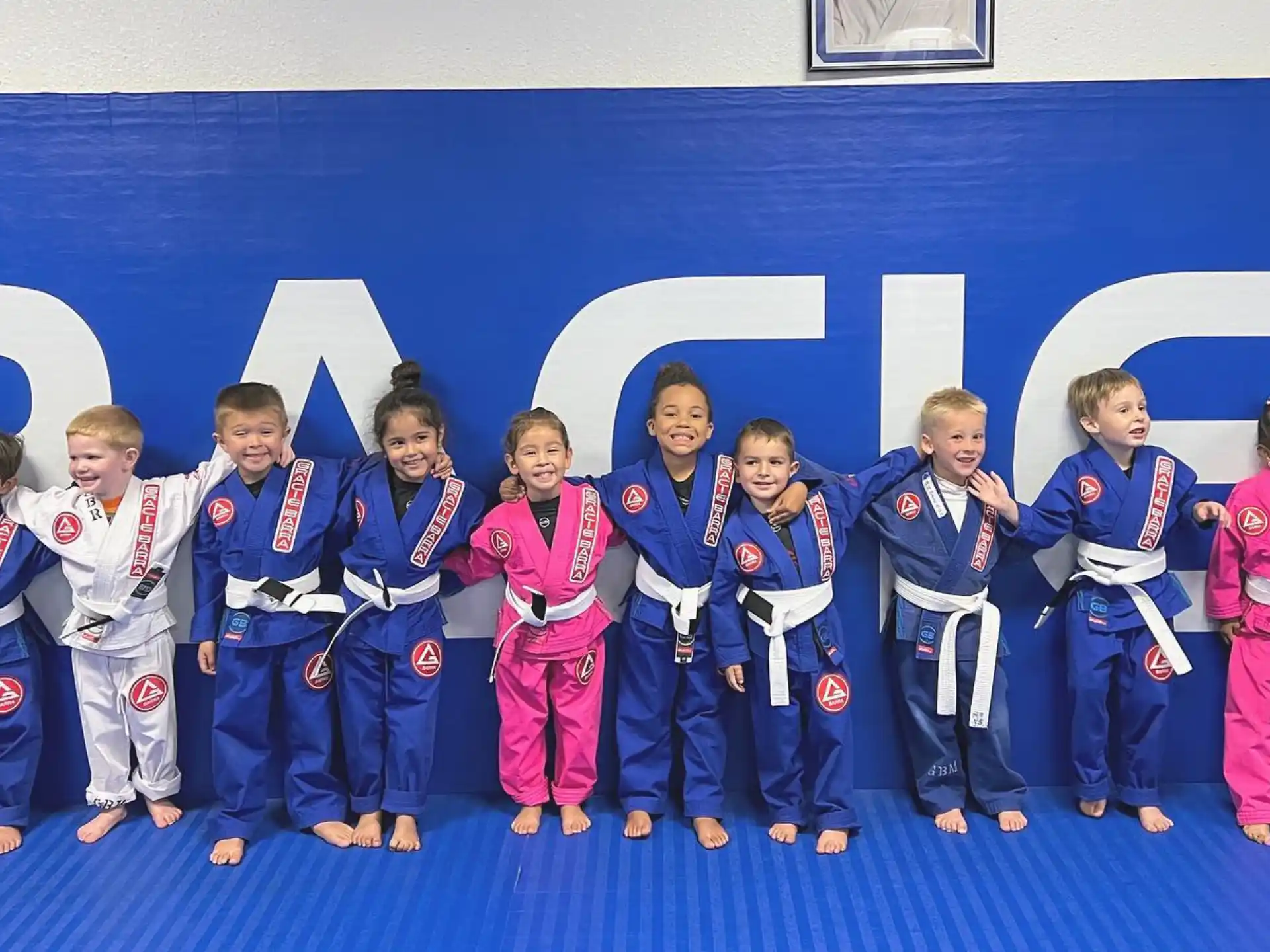 a group of children in karate uniforms
