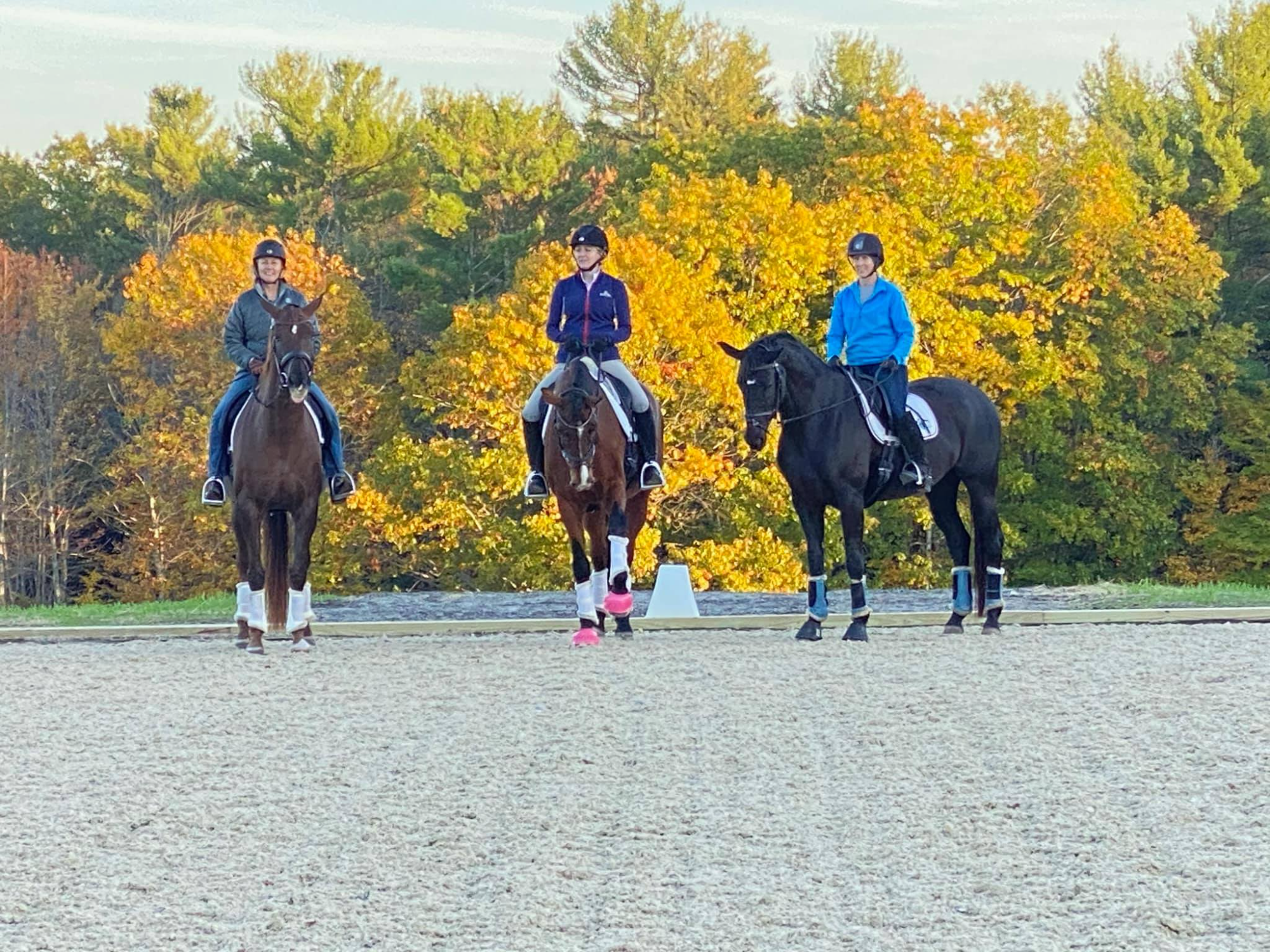 a group of people riding horses