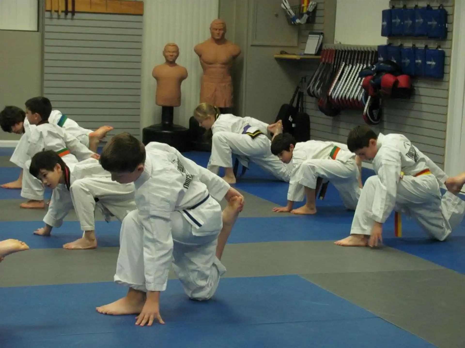 a group of people in karate uniforms