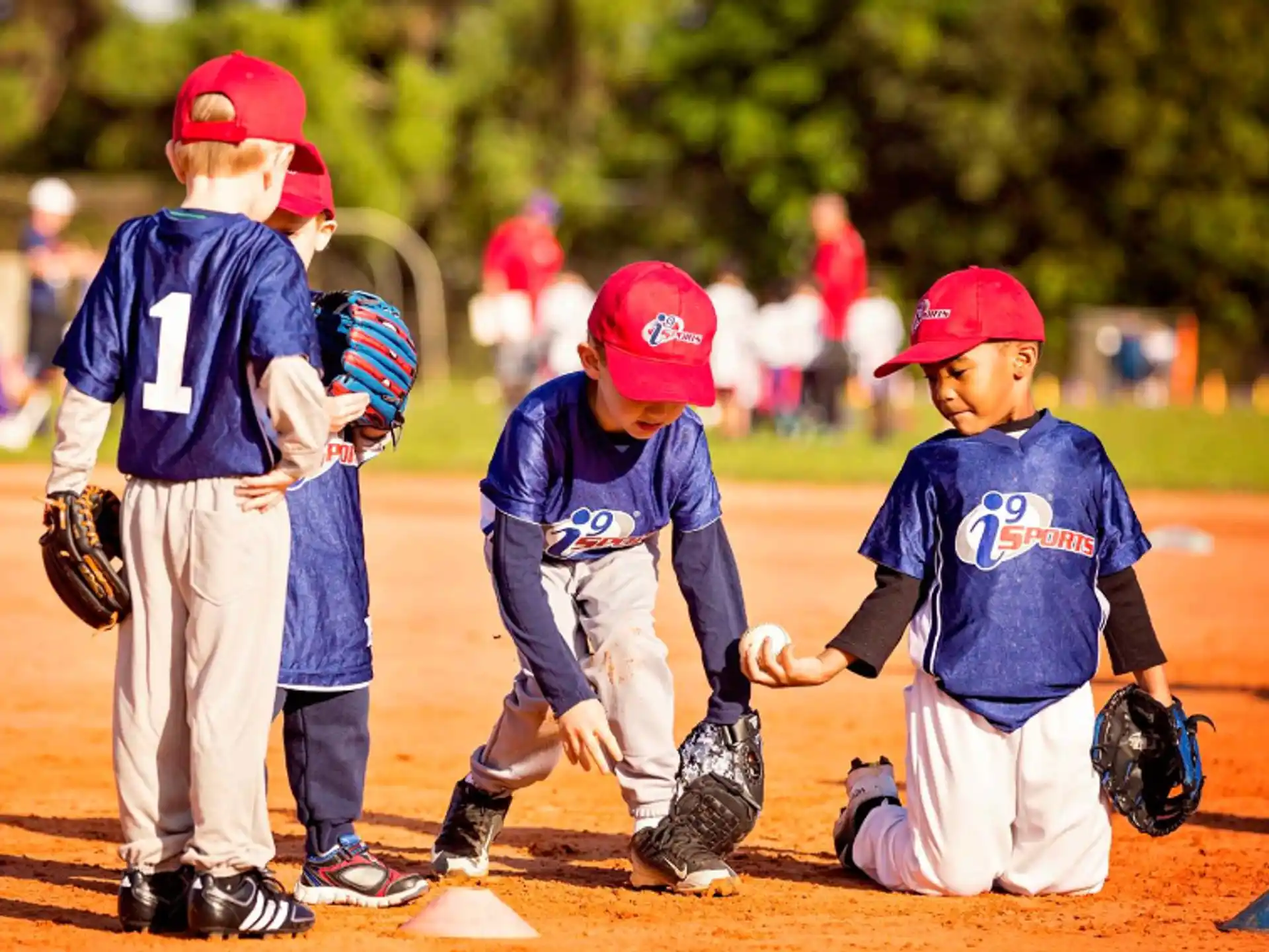 kids playing baseball on a field