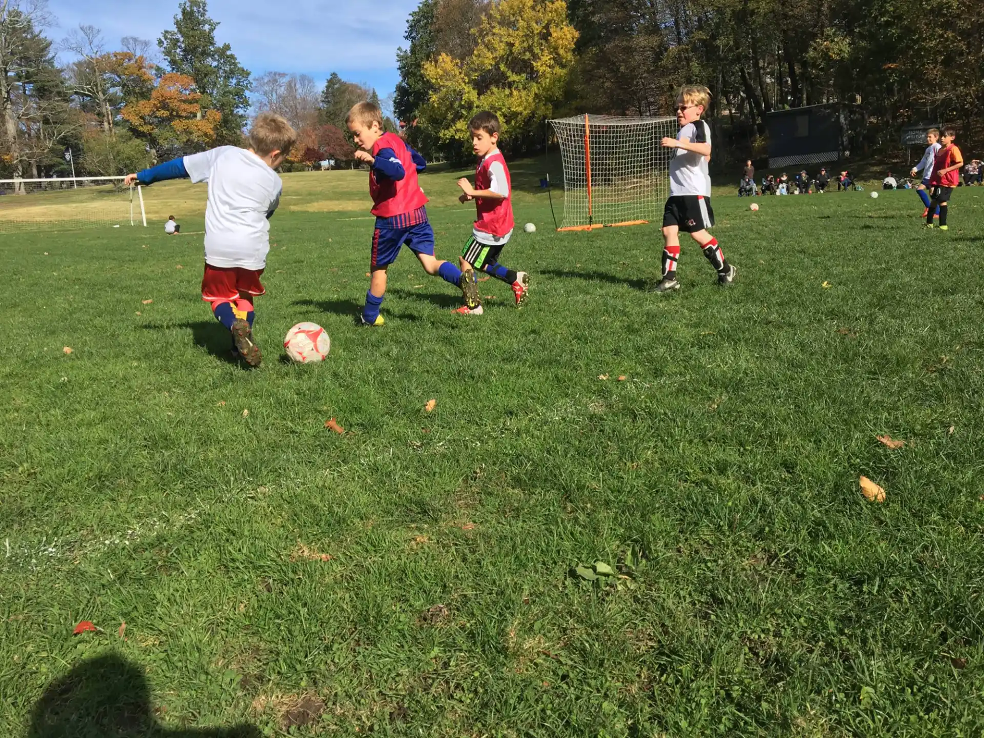 a group of kids playing football