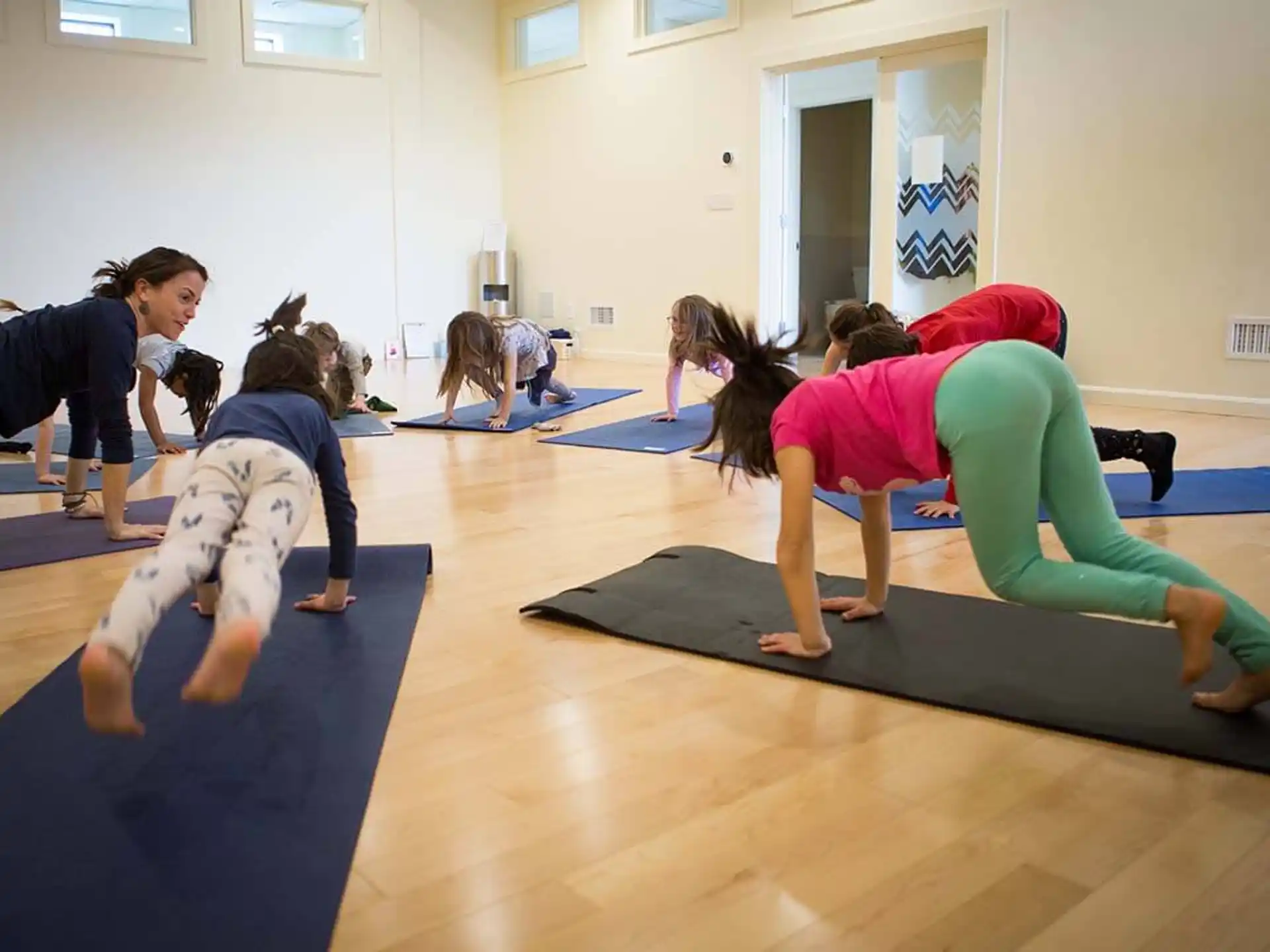 a group of people exercising