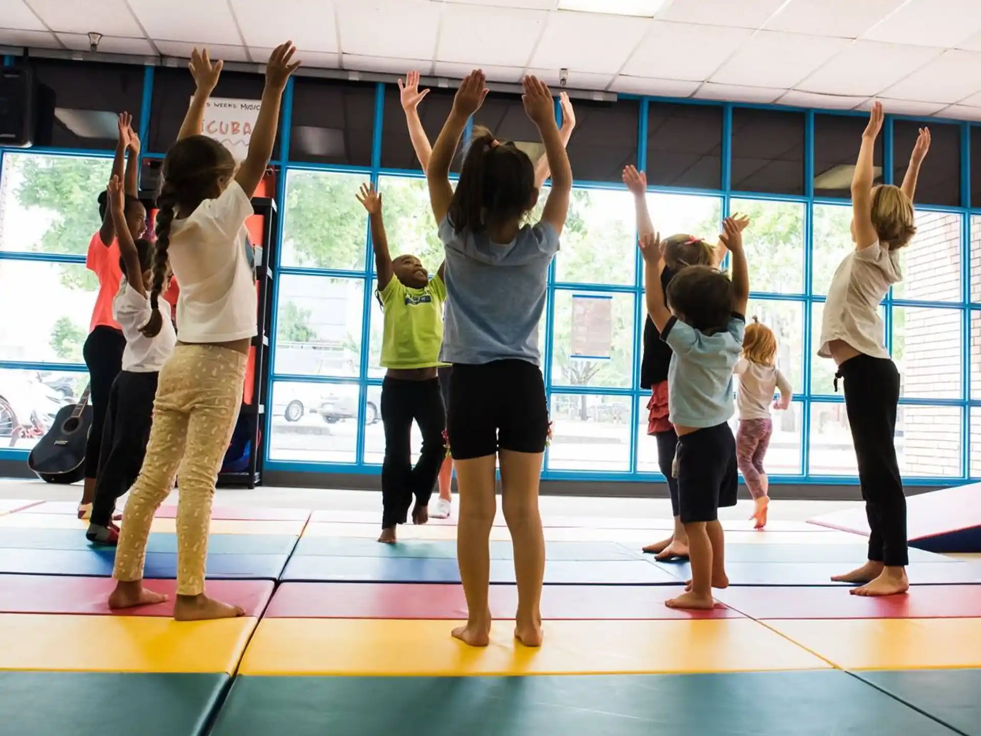 a group of people exercising