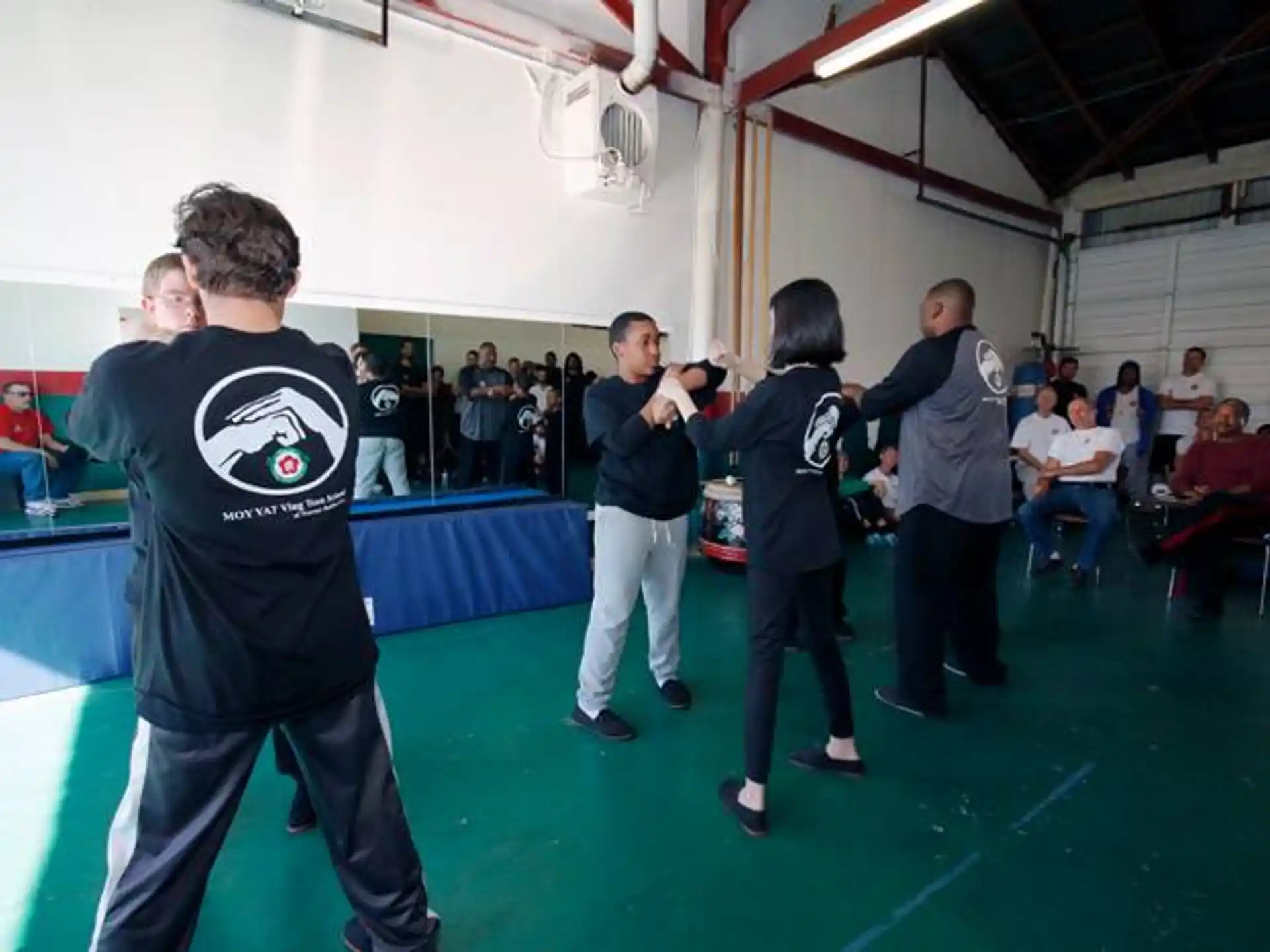 a group of people in a room