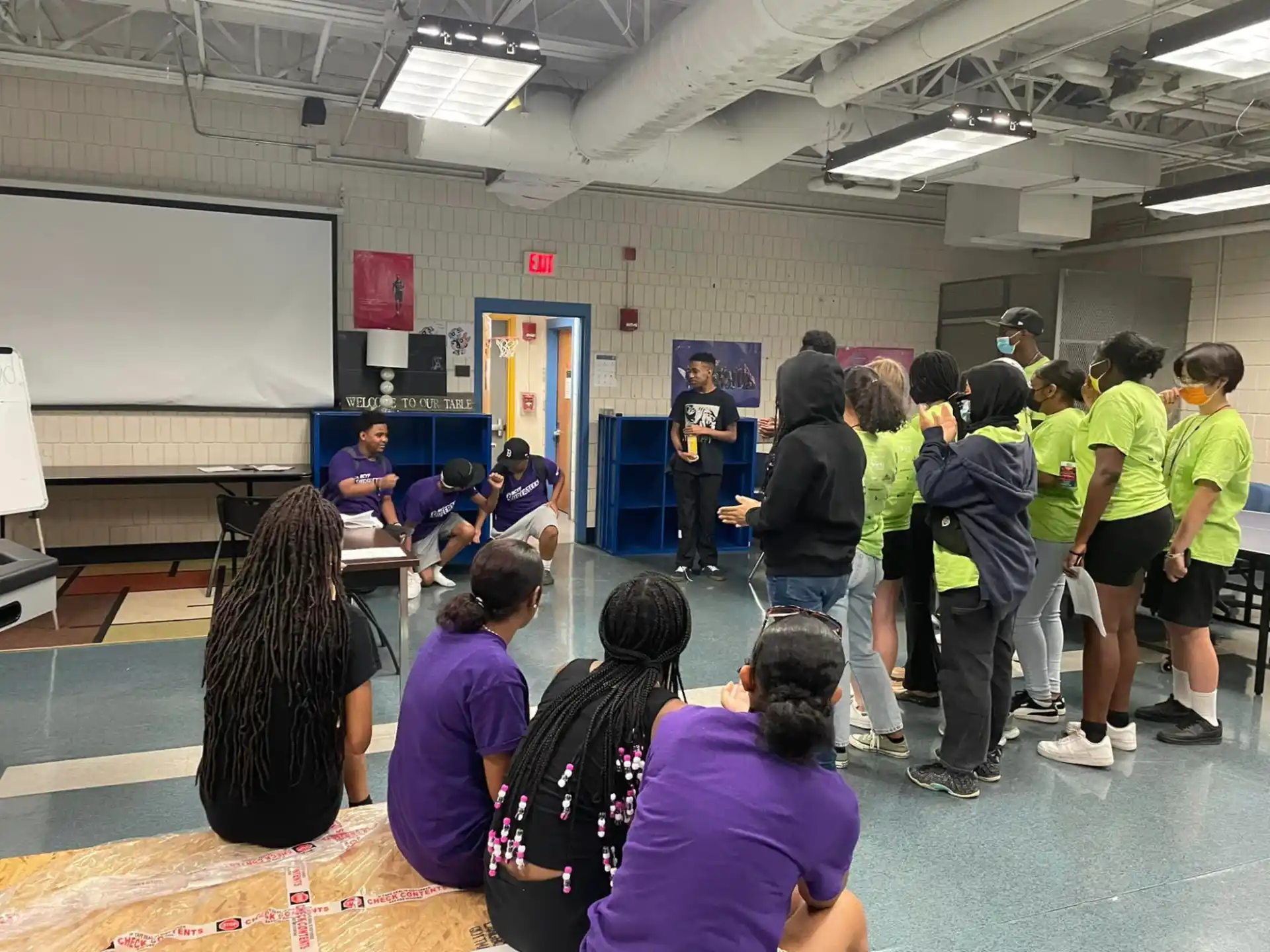 a group of people in a room
