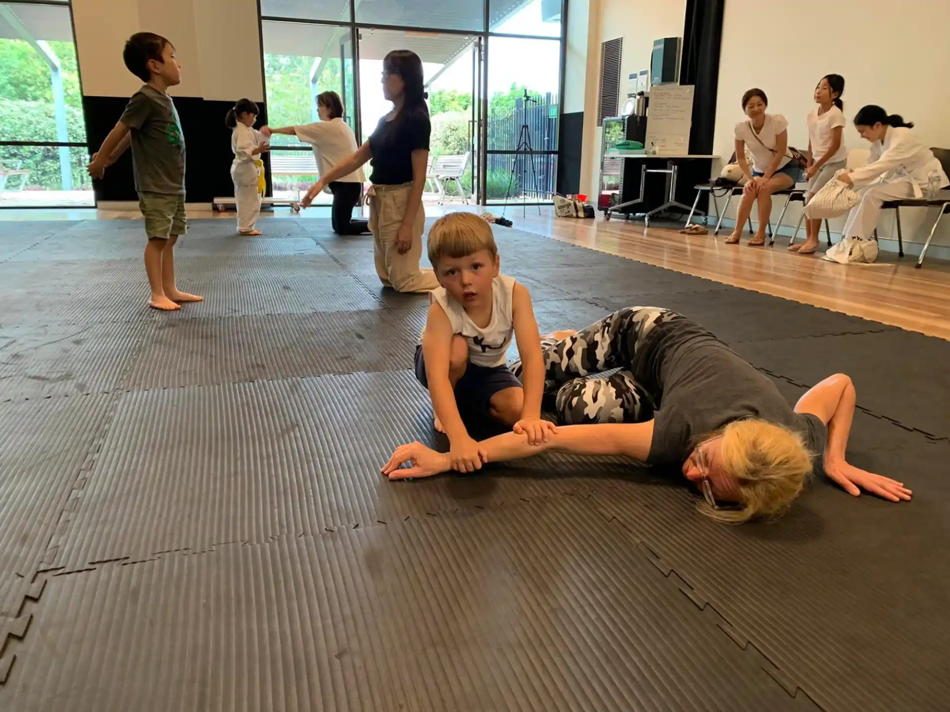 a group of people exercising