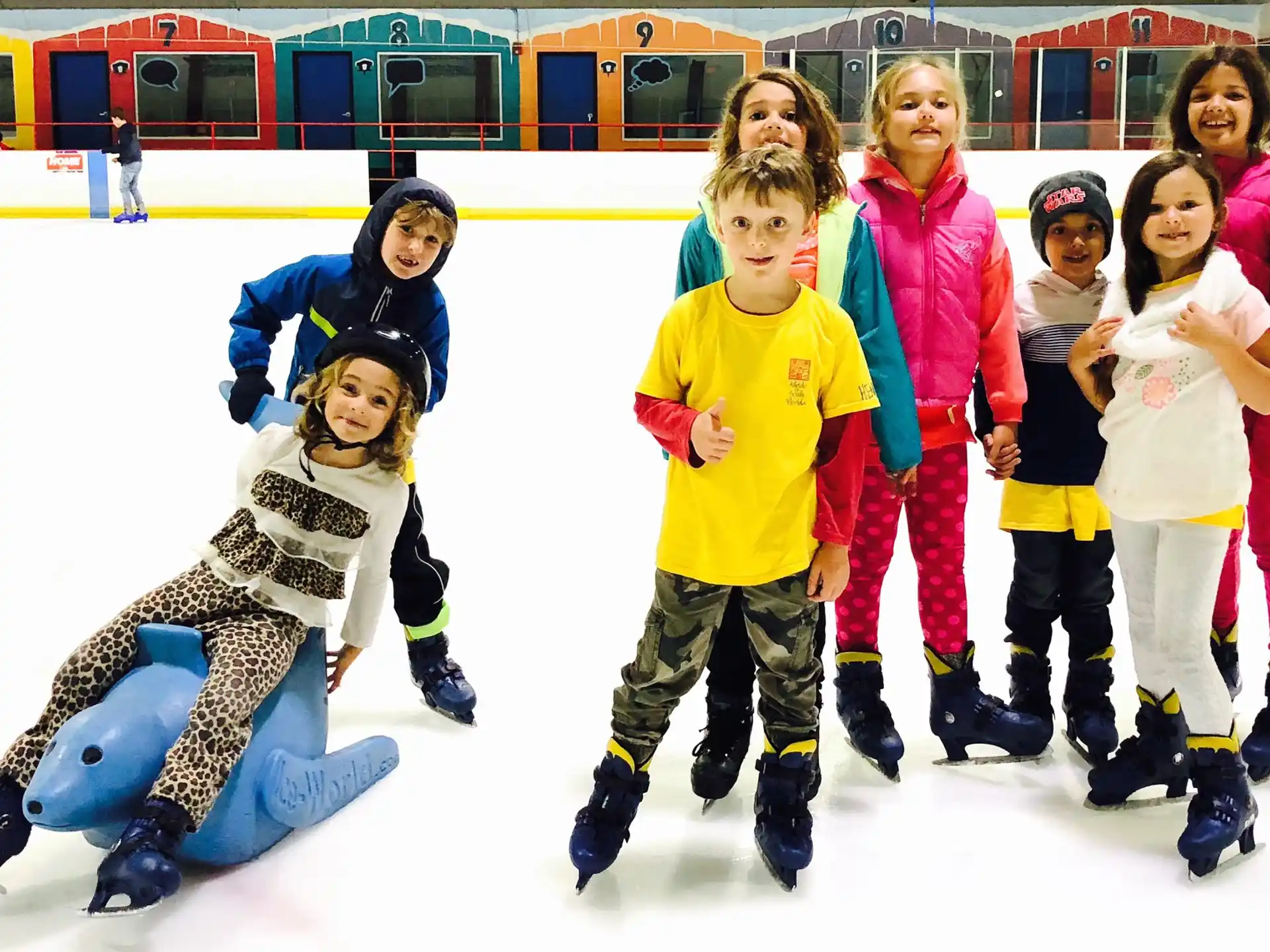 a group of people ice skating