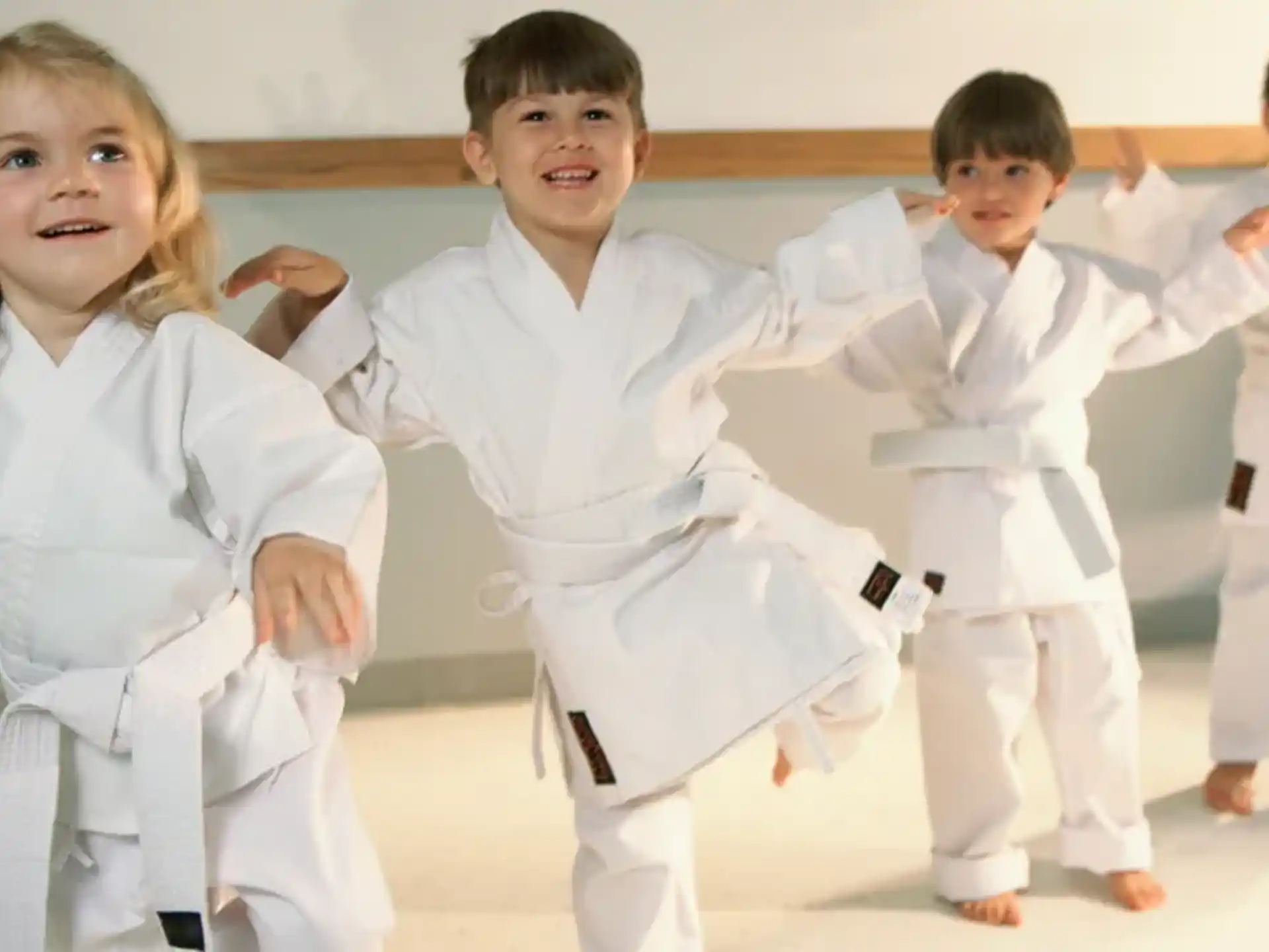 a group of children in karate uniforms