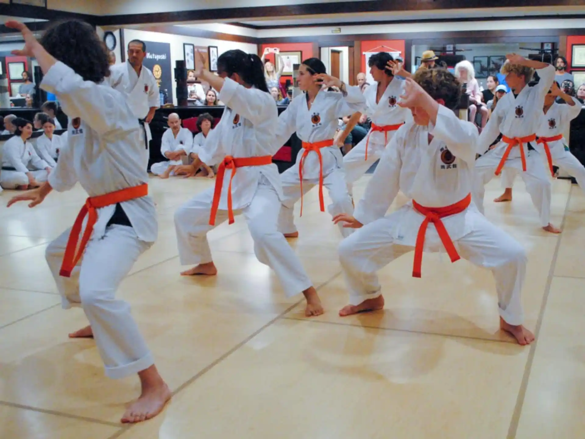 a group of people in karate uniforms