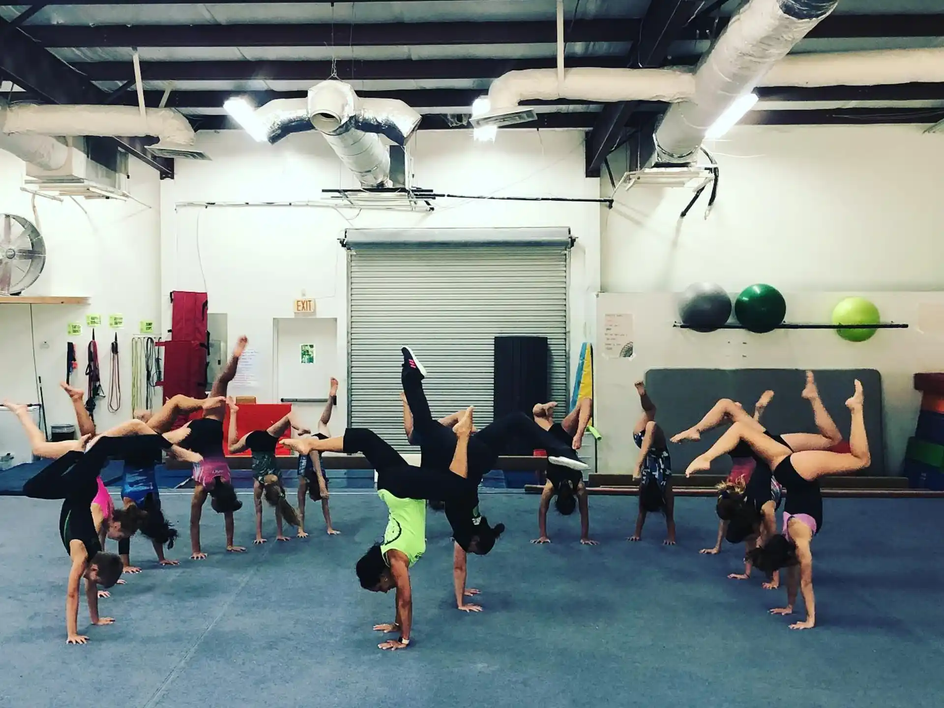 a group of people exercising in a room