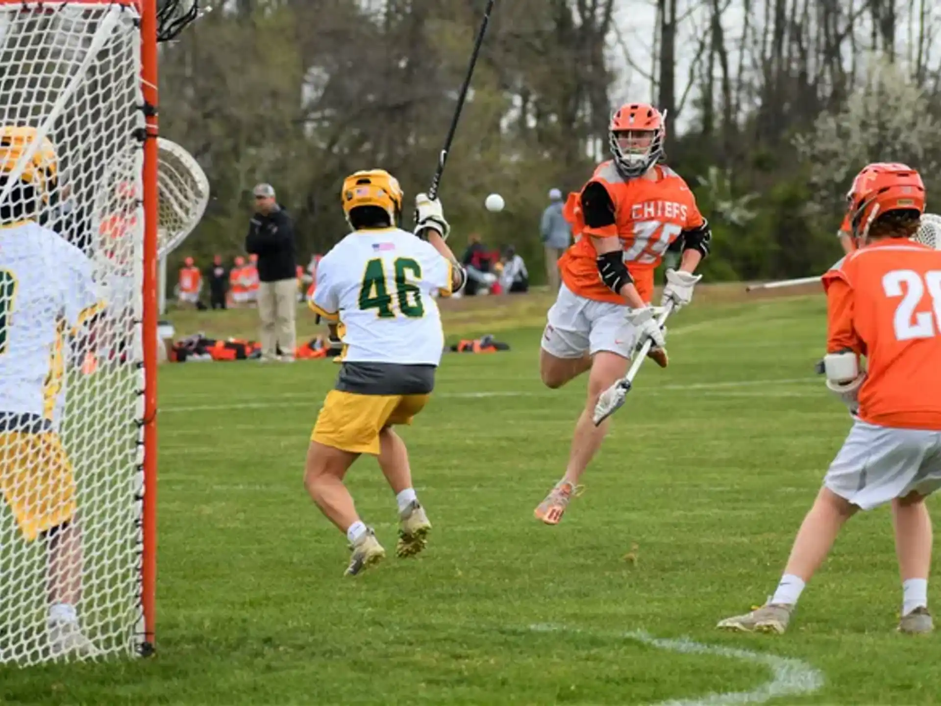 a group of people playing lacrosse