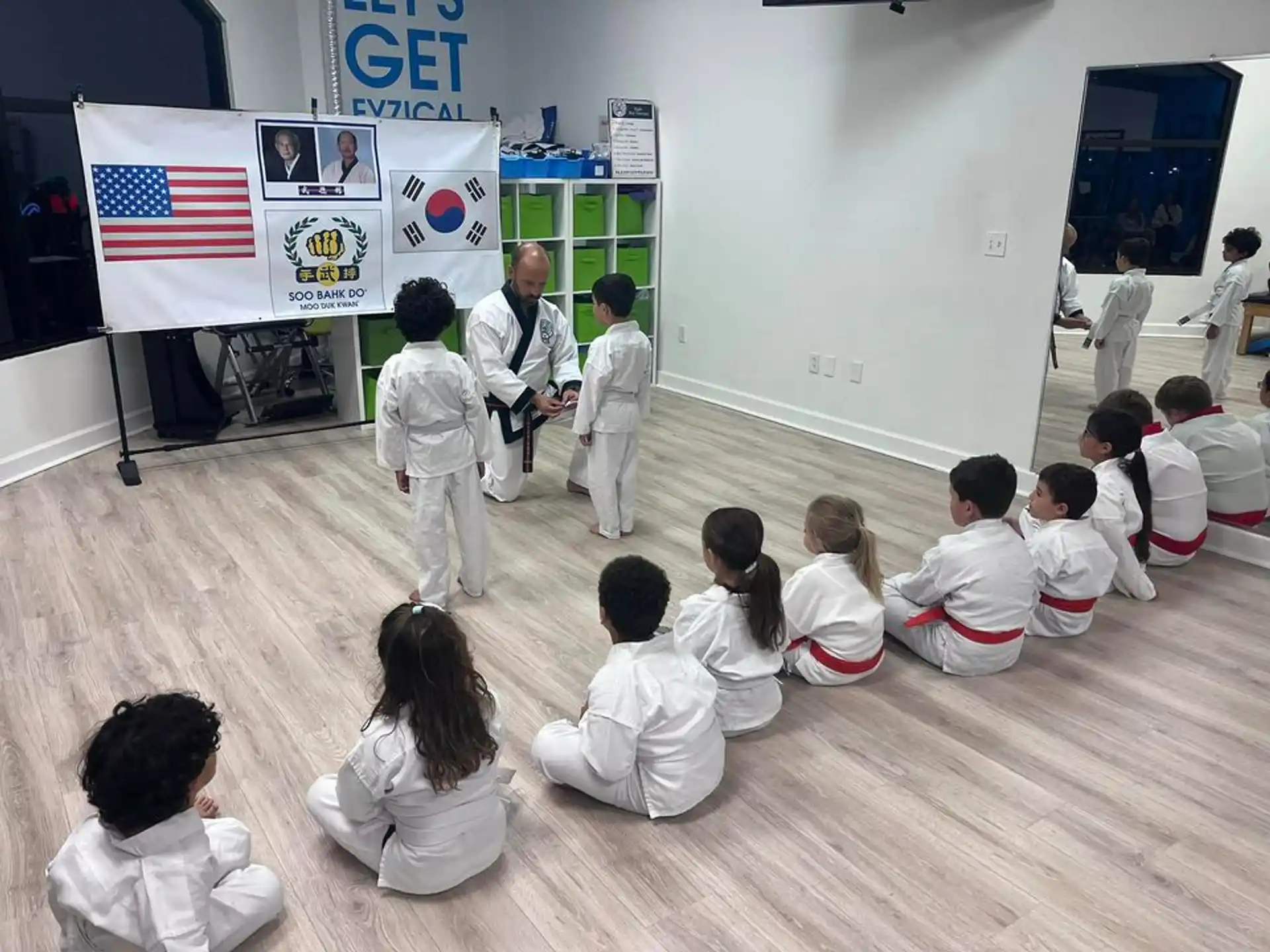 a group of people in a room