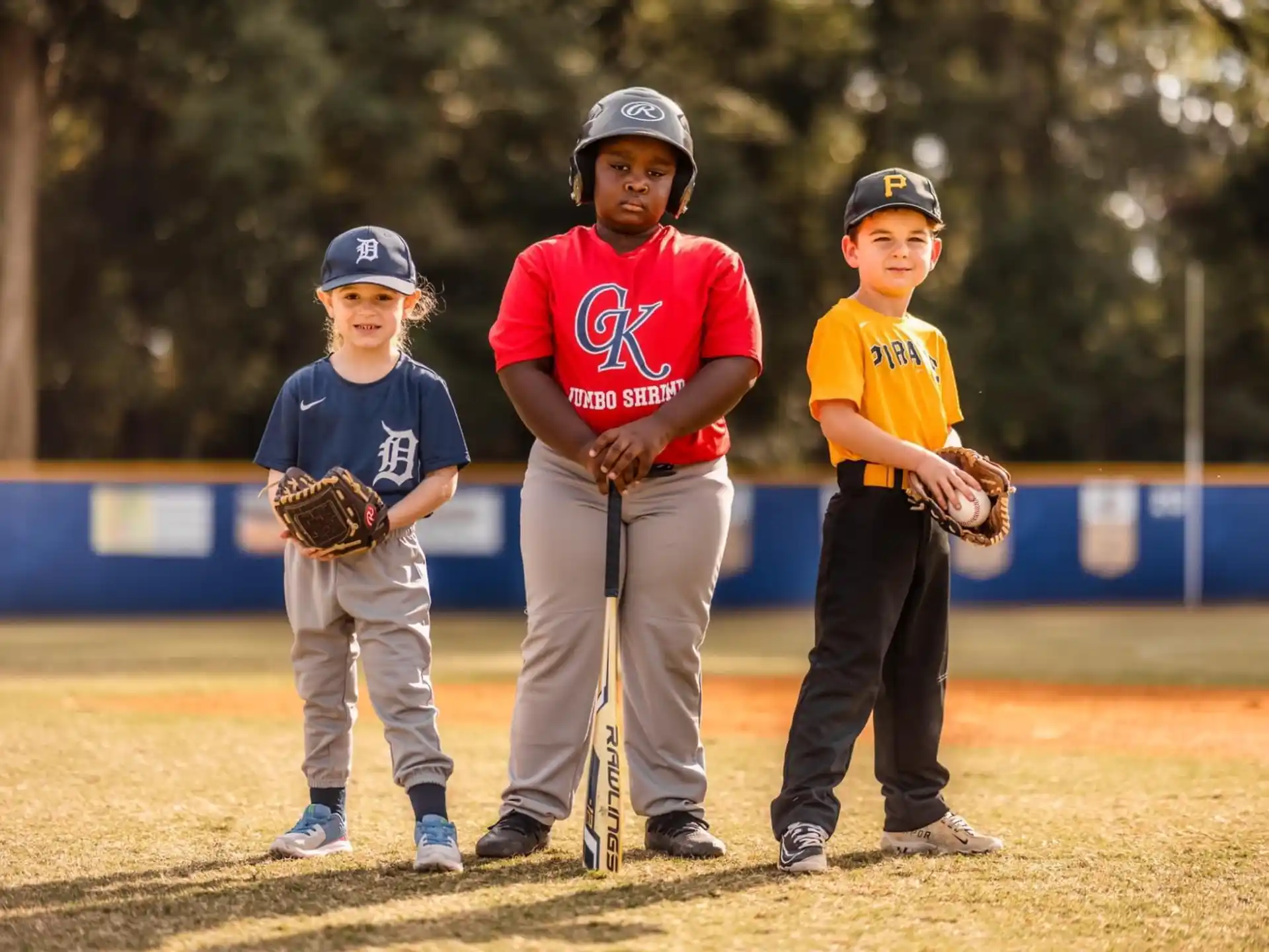 kids playing baseball on a field