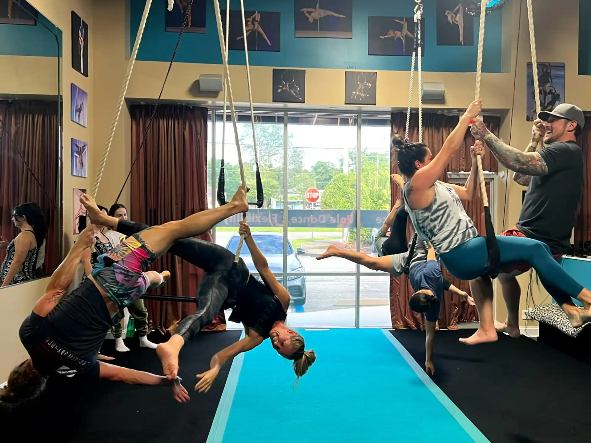 a group of people doing yoga