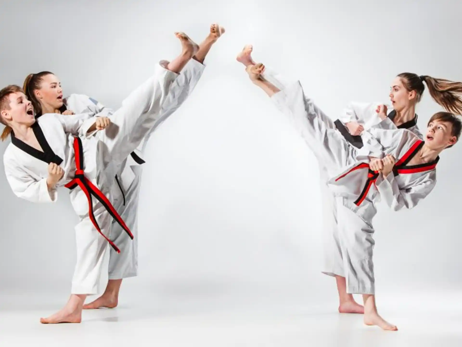 a group of people in karate uniforms