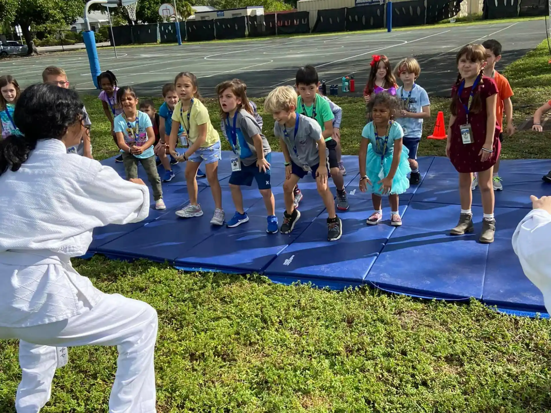 a group of children on a trampoline