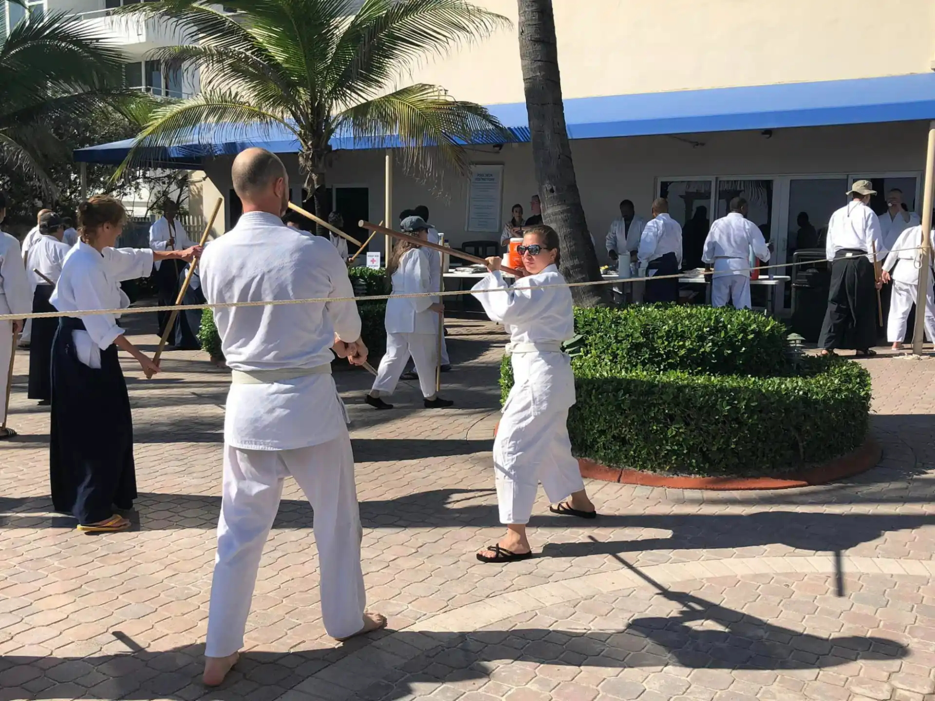 a group of people in white robes