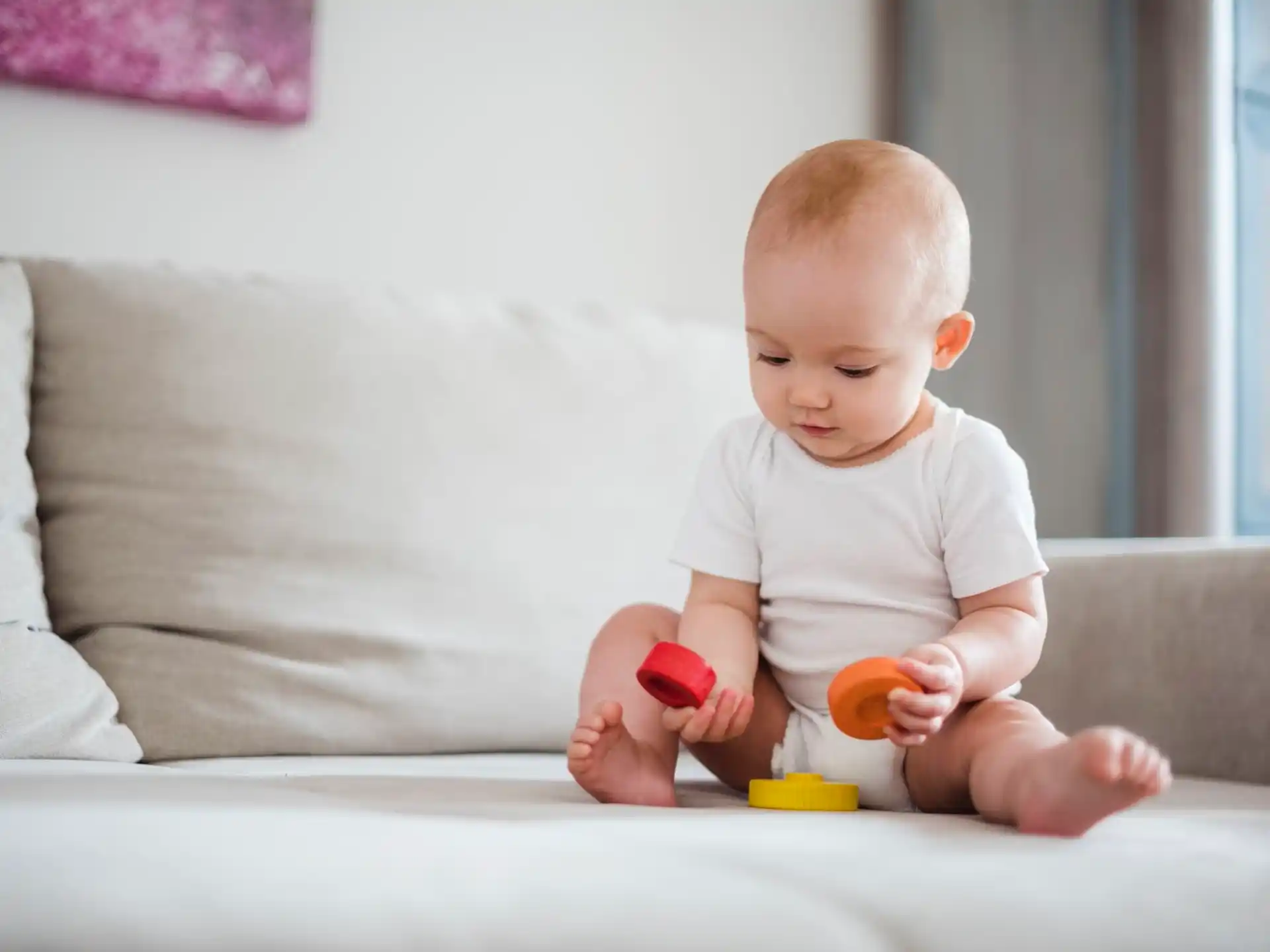 a baby playing with toys