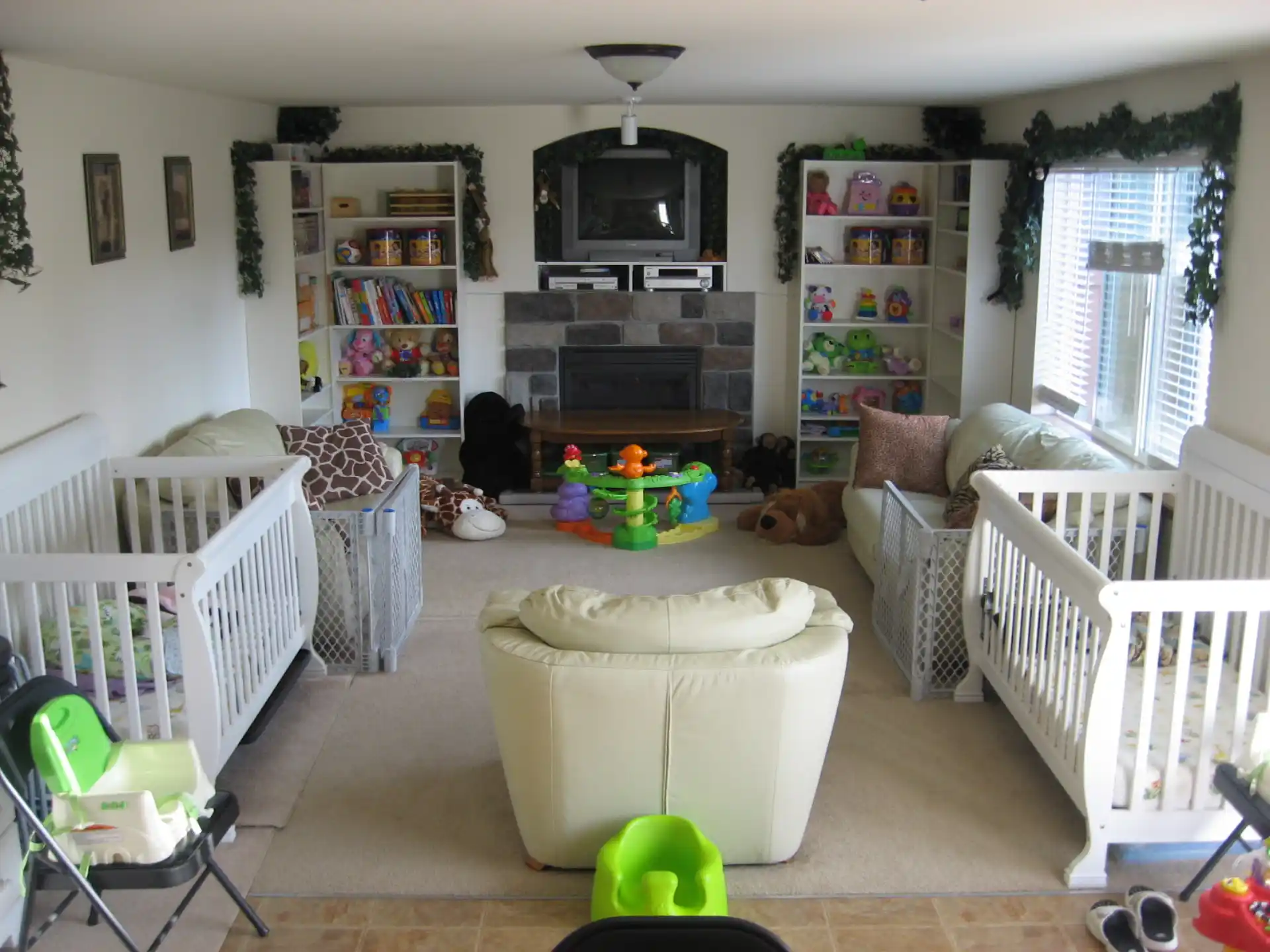 a living room with a fireplace