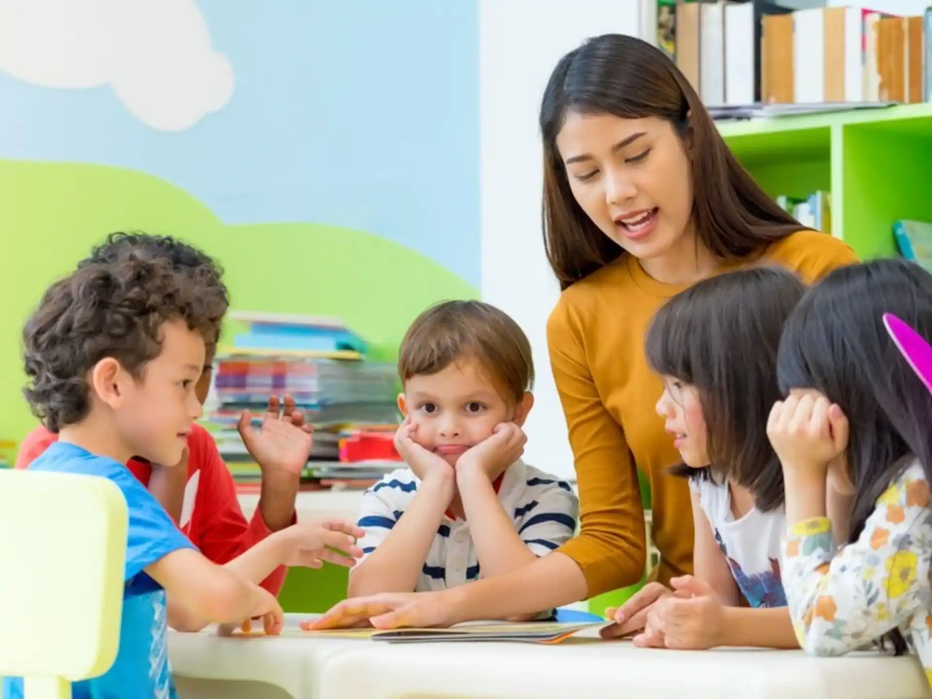 a person and several children