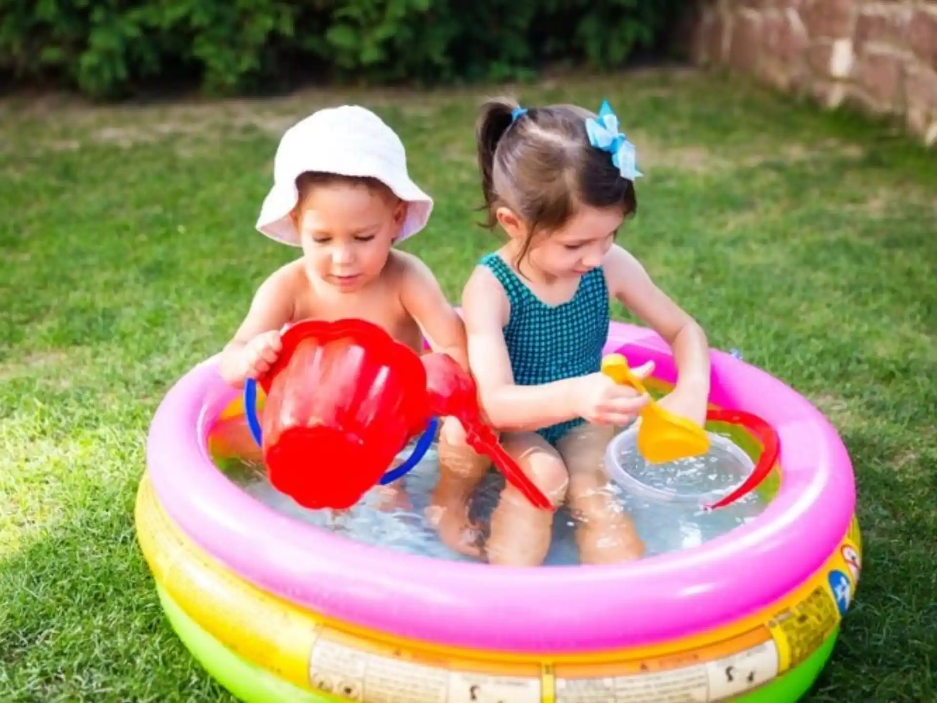 two children playing in a water park