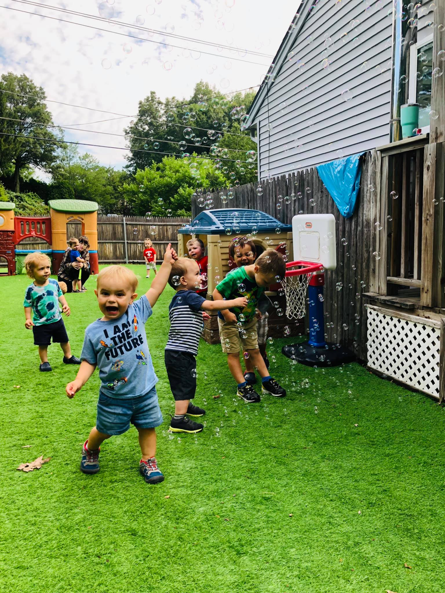 a group of children playing outside