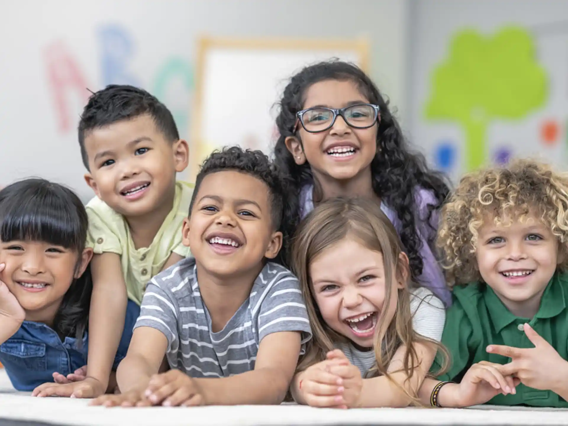 a group of children smiling