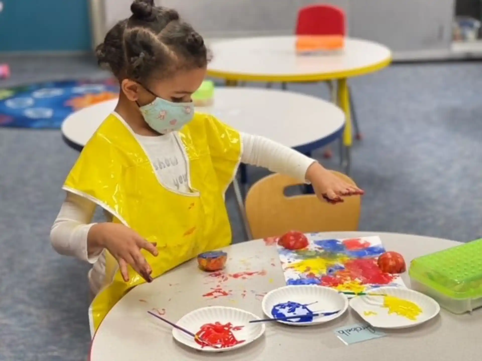 a child painting on a table