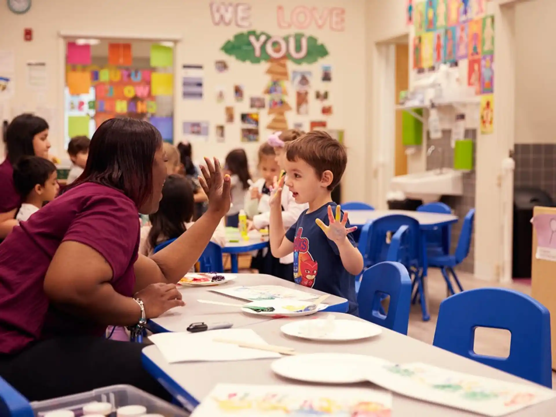 a person and a child in a classroom