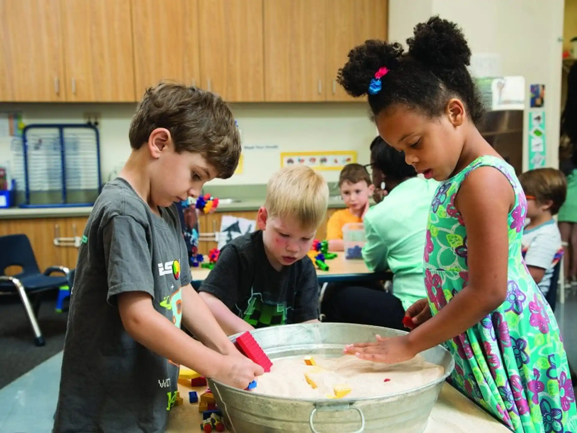 a group of children playing with a plastic container