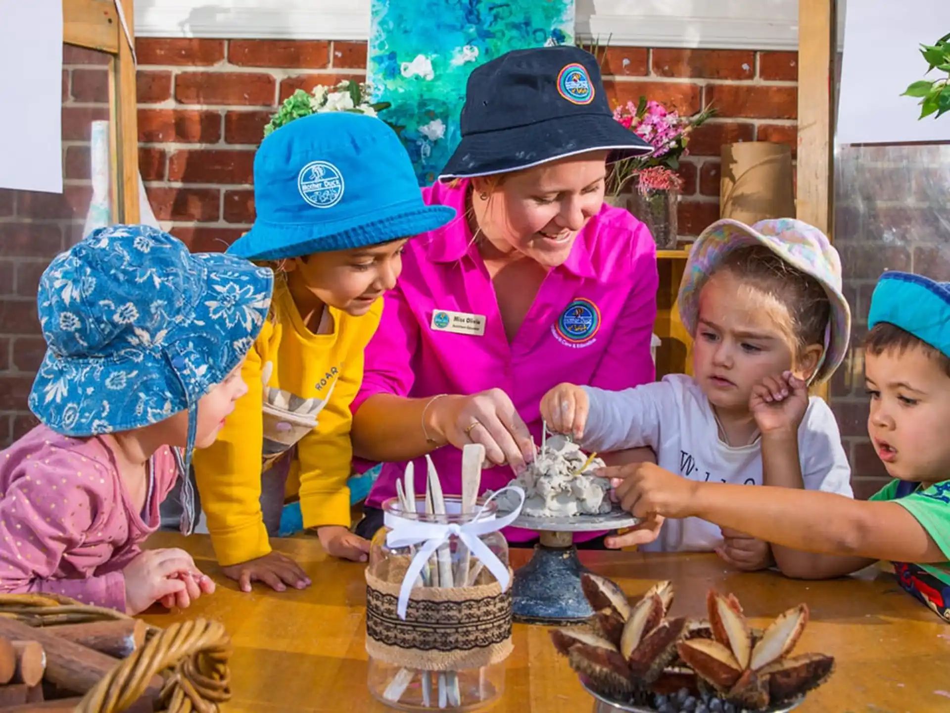 a group of children wearing hats