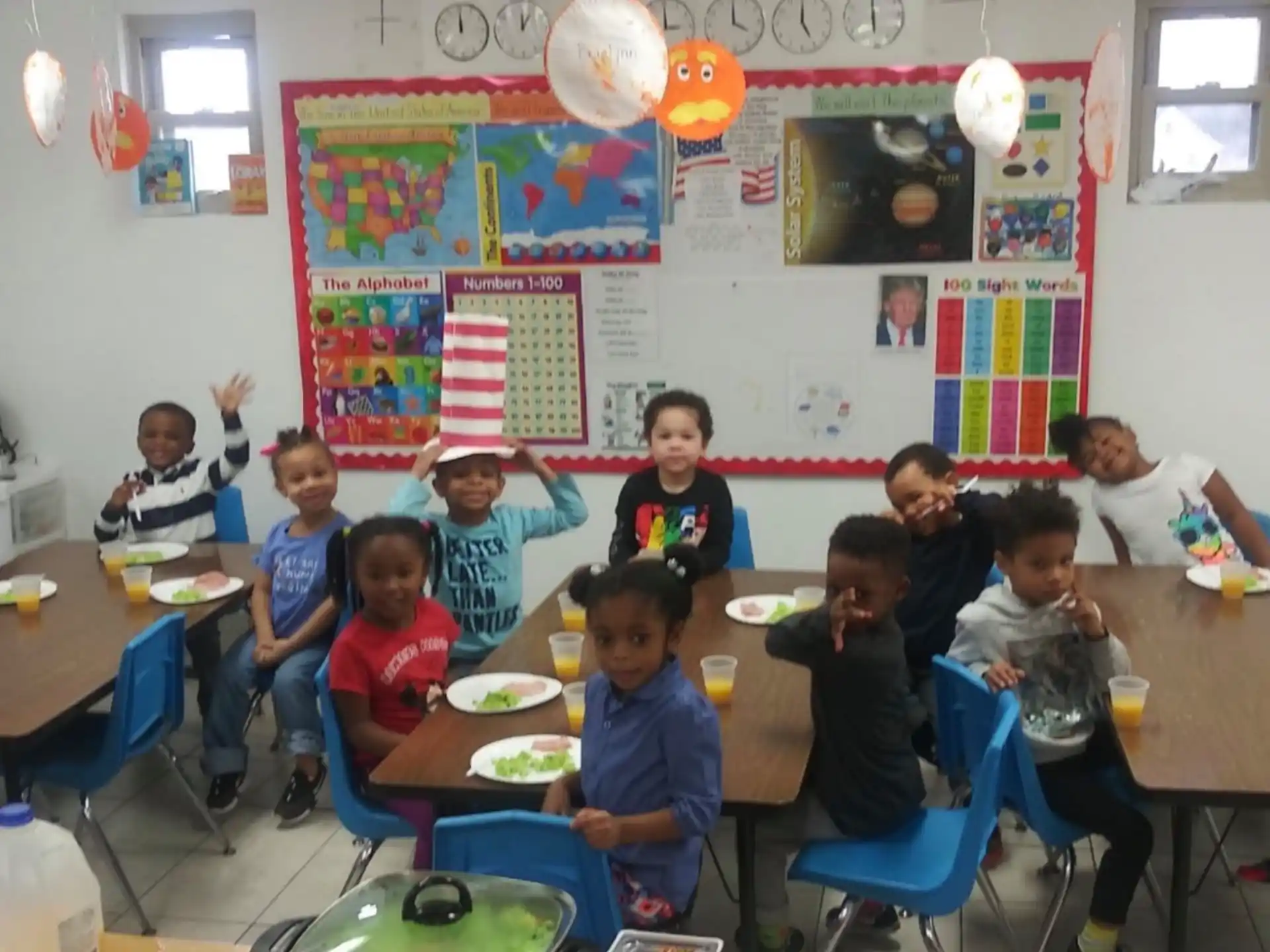 a group of children sitting at tables
