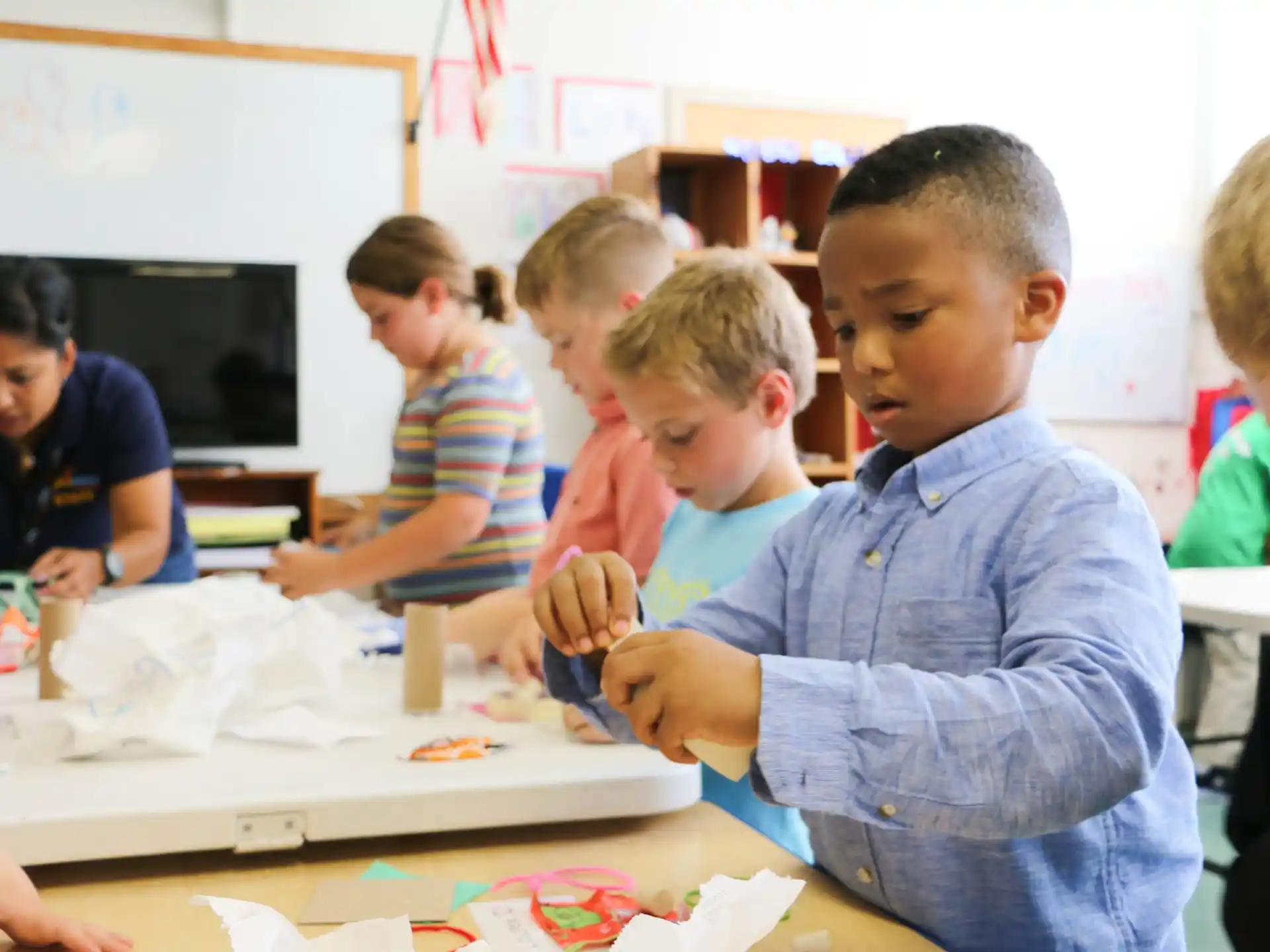 a group of children in a classroom