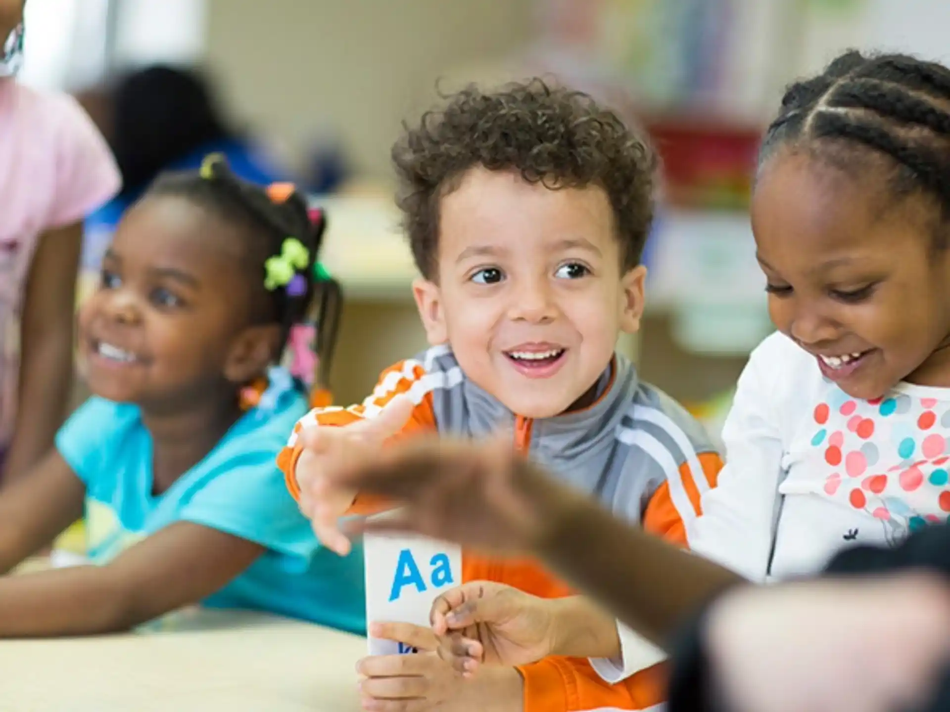 a group of children smiling