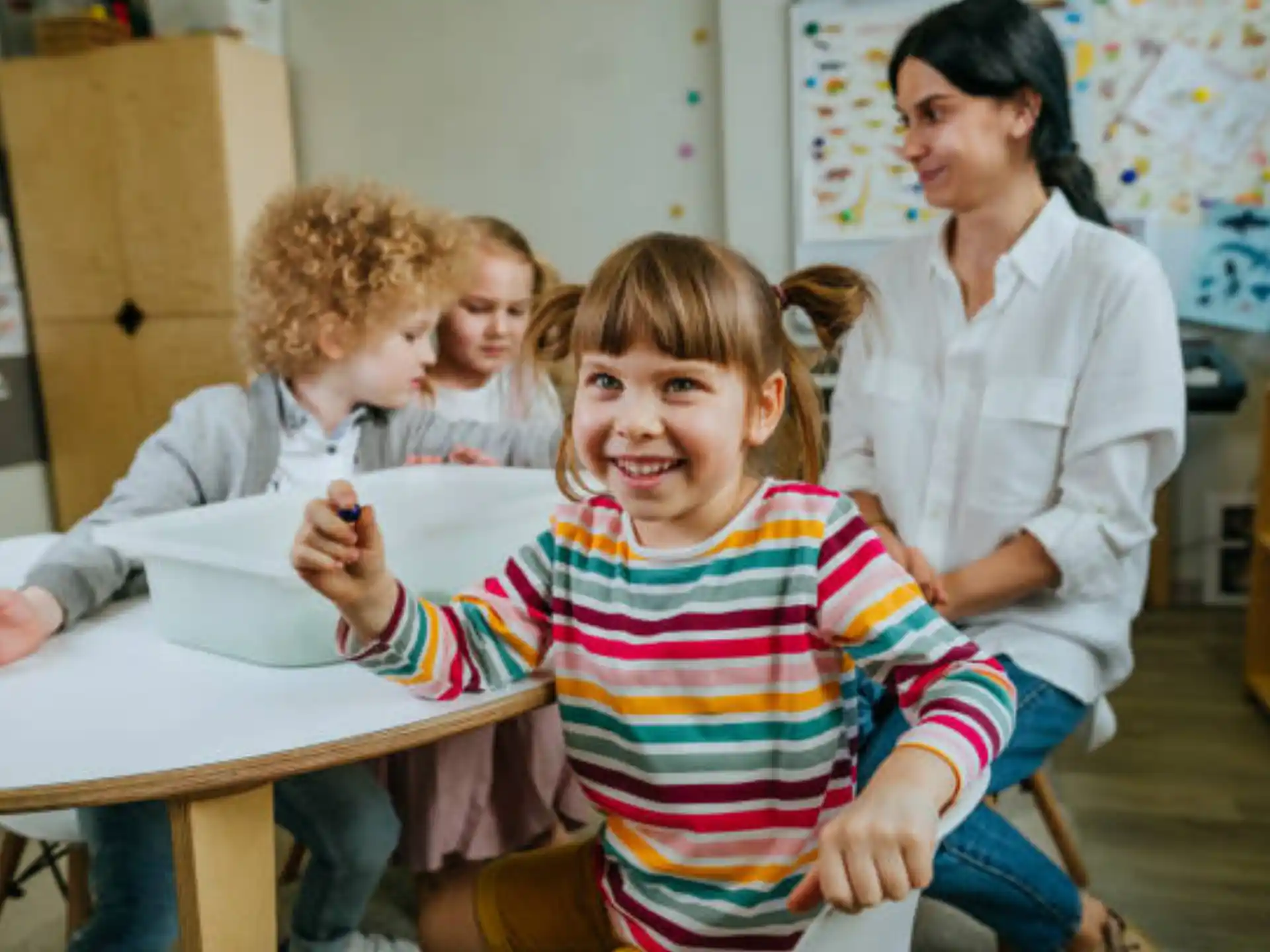 a group of people in a classroom