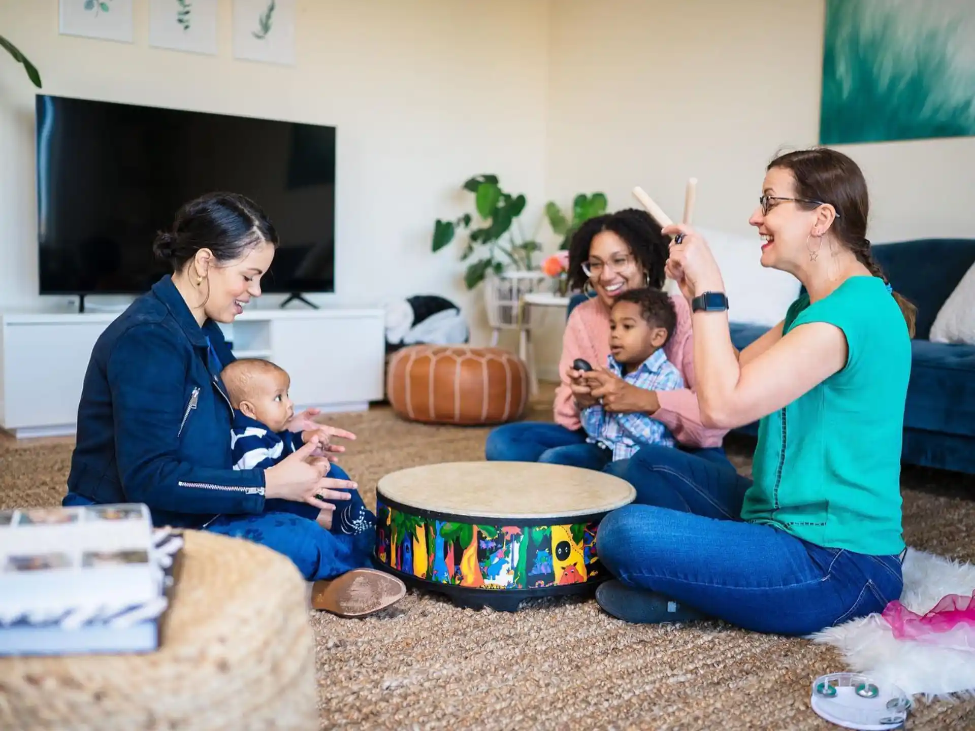 a group of people sitting on the floor