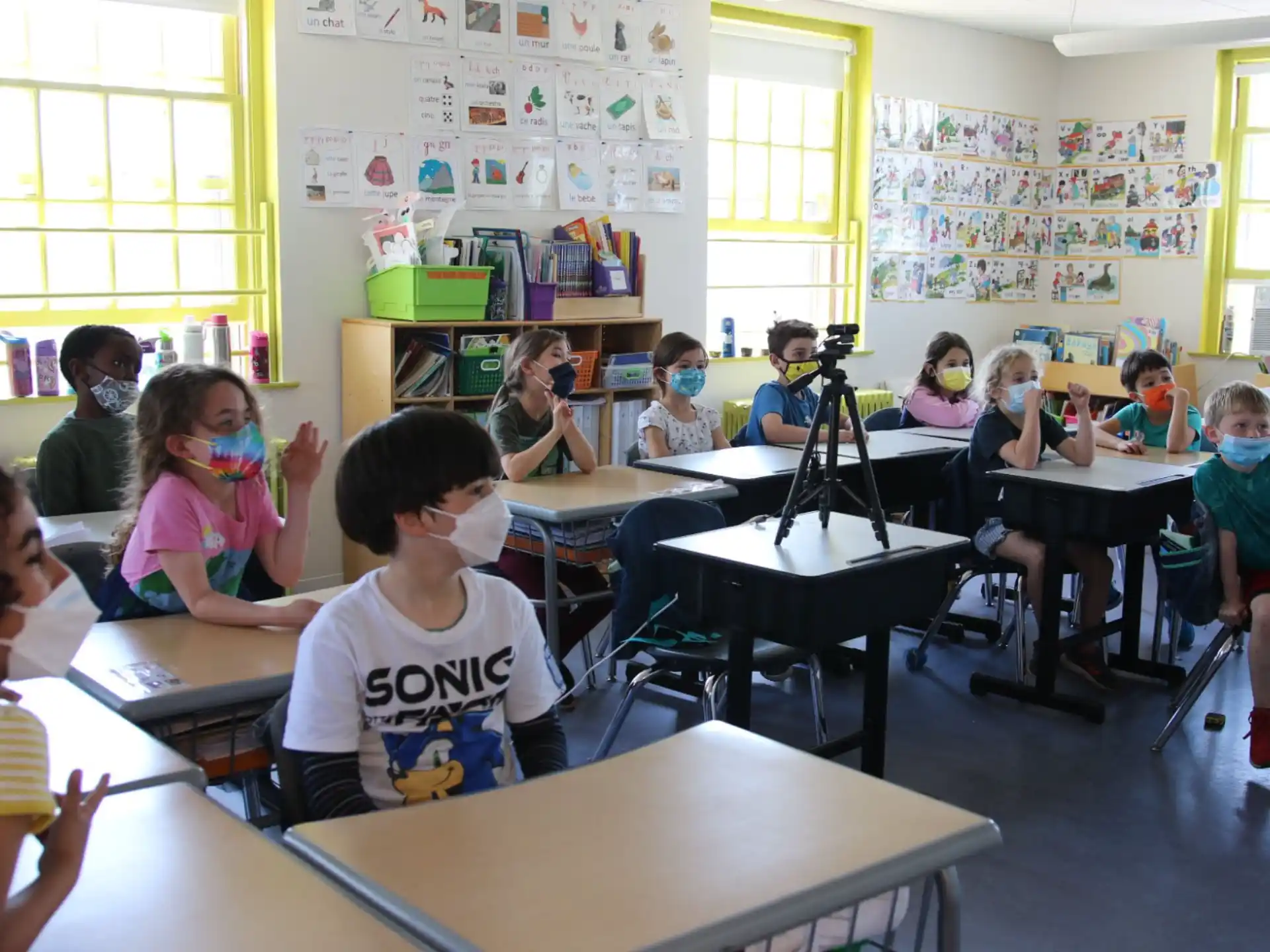 a group of children in a classroom