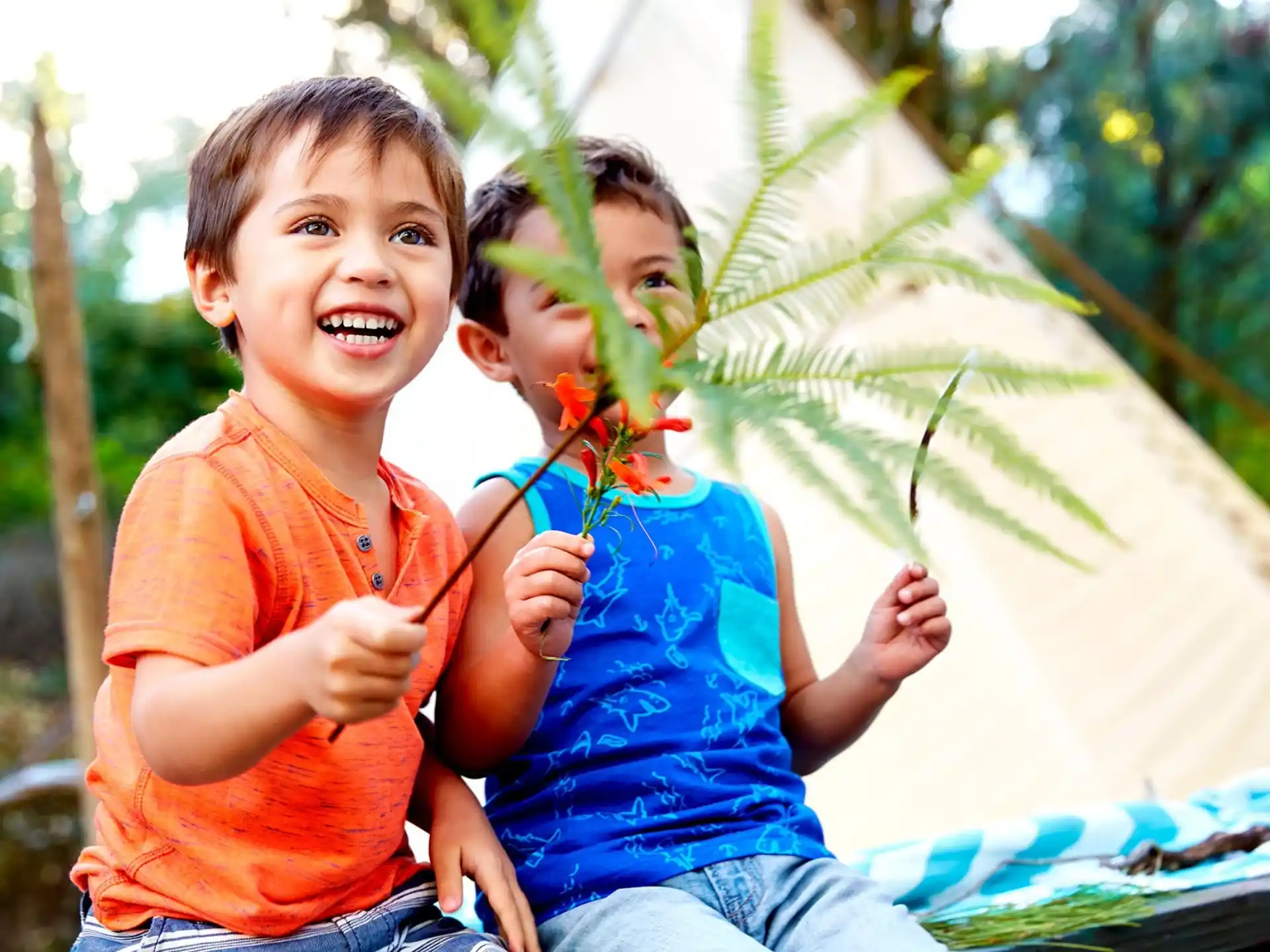 a couple of children playing outside