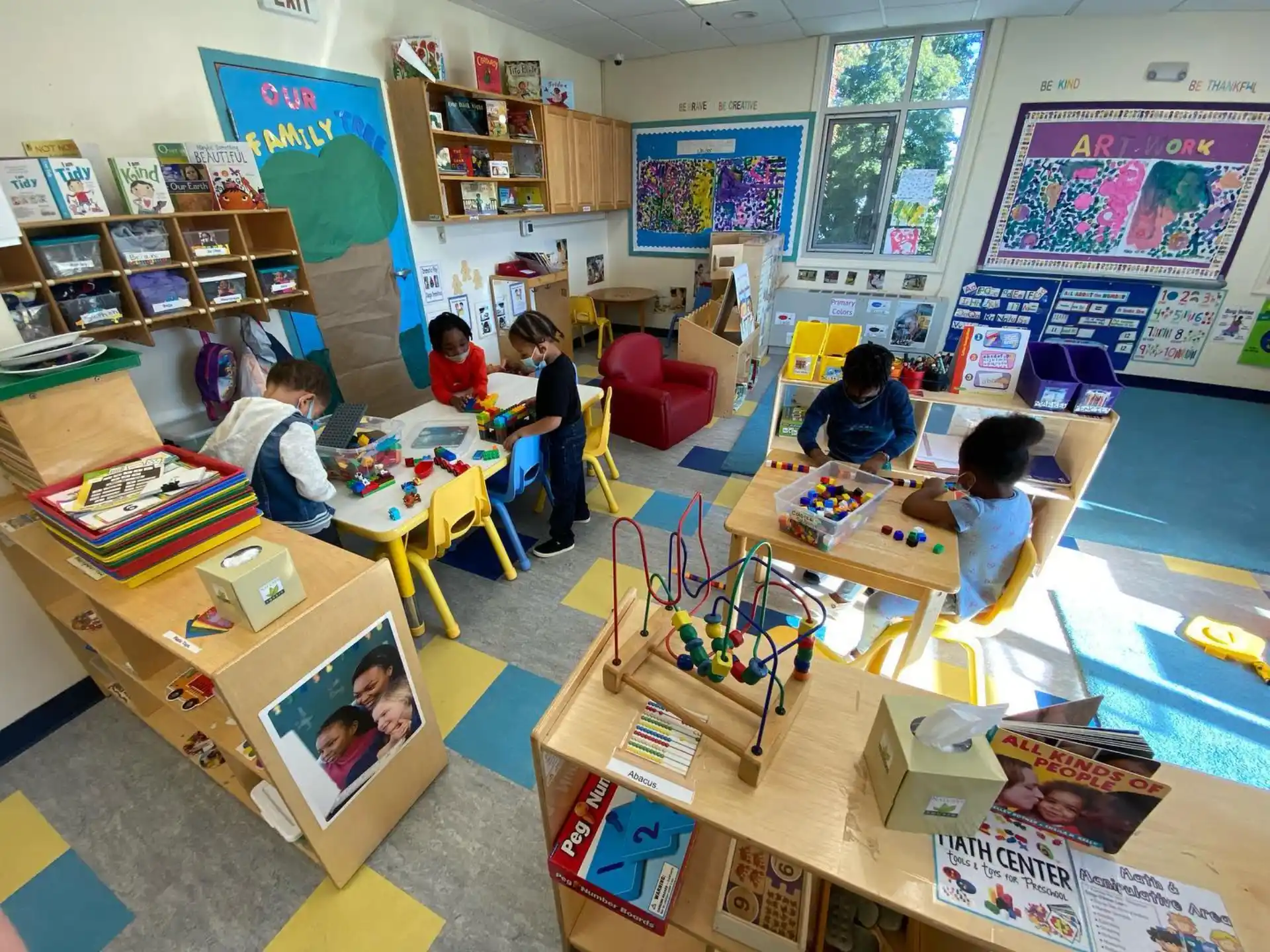 a group of children in a classroom