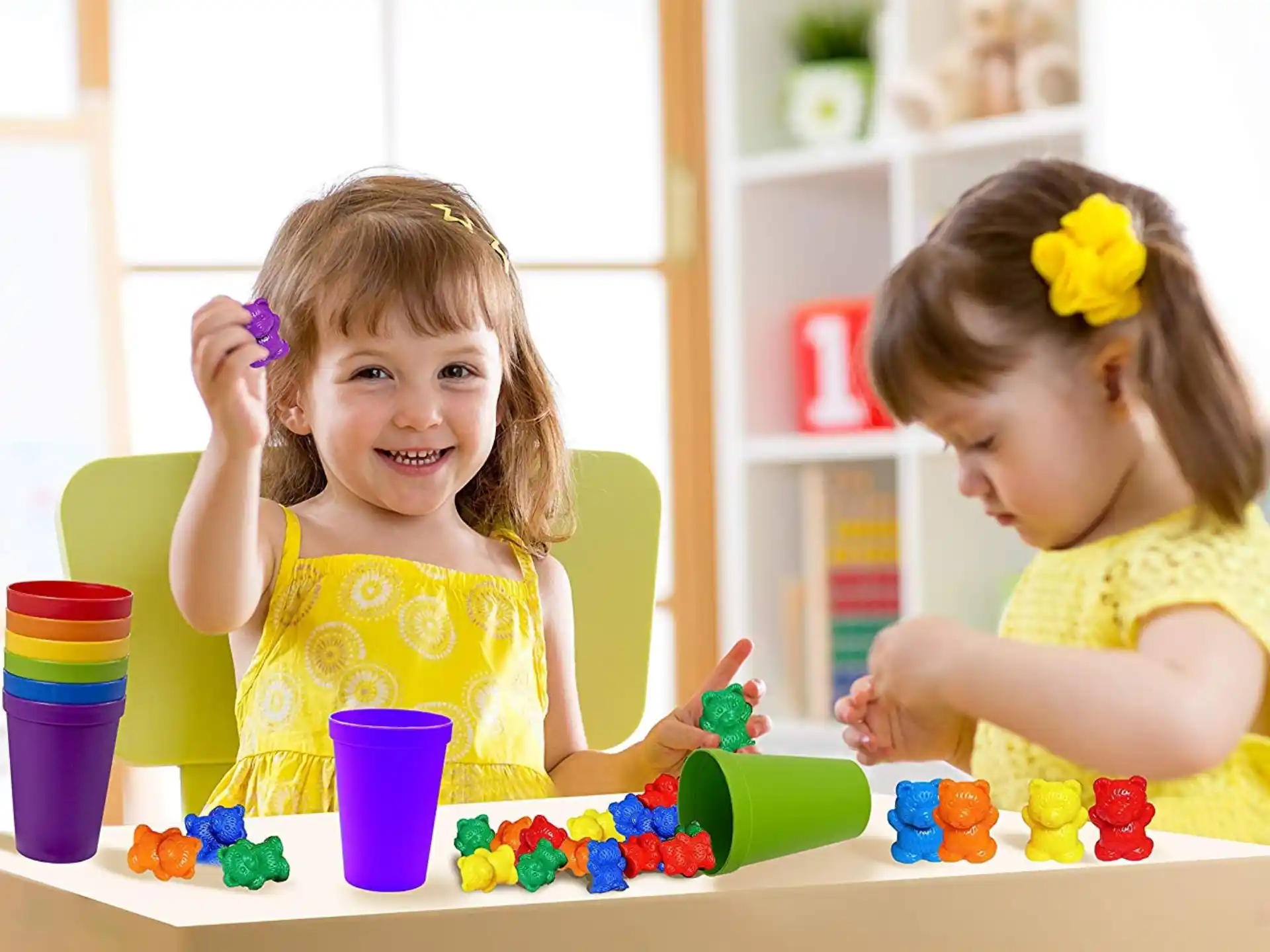 a couple of girls playing with toys