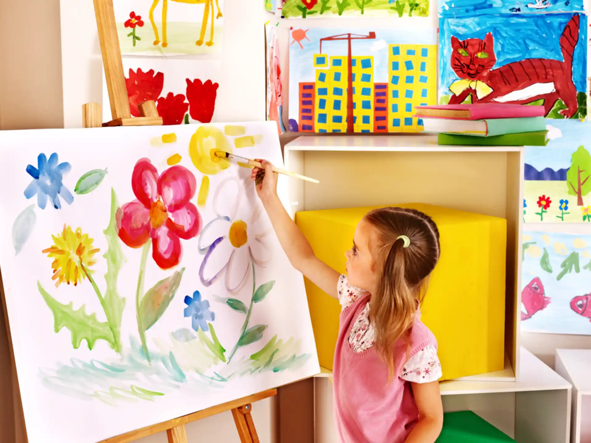 a girl painting with a brush